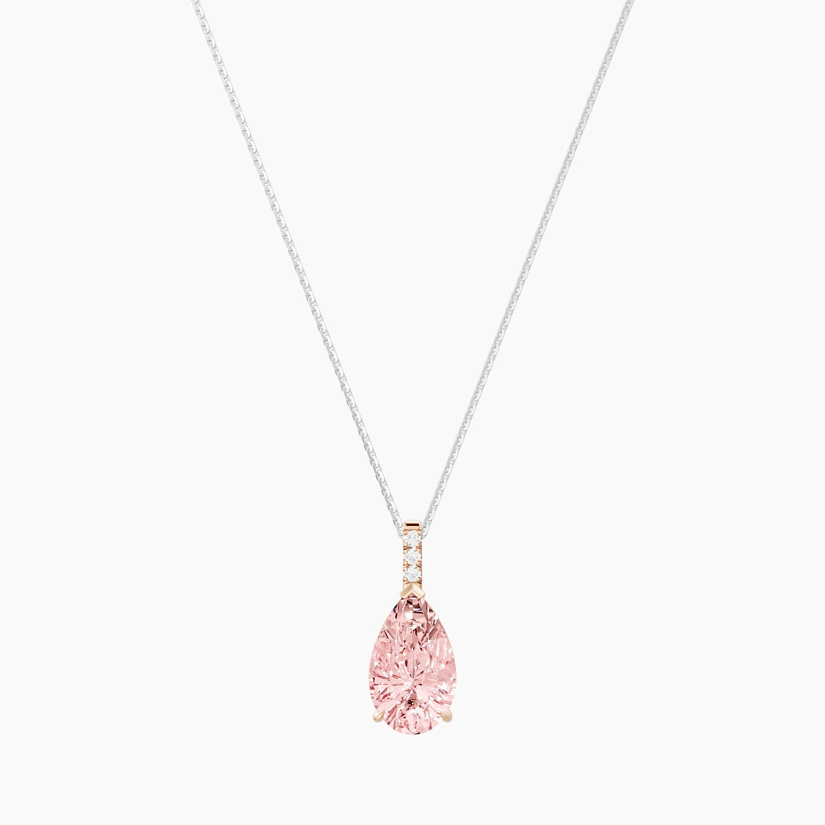 Paved Hanging Solitaire | 18k White & Rose Gold 3 ct Pink Lab Diamond Pear Pendant