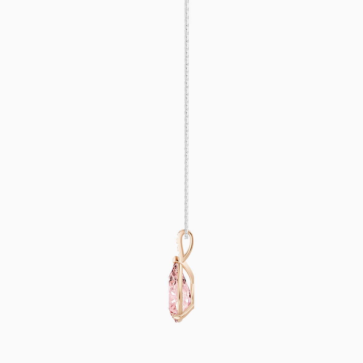 Paved Hanging Solitaire | 18k White & Rose Gold 3 ct Pink Lab Diamond Pear Pendant