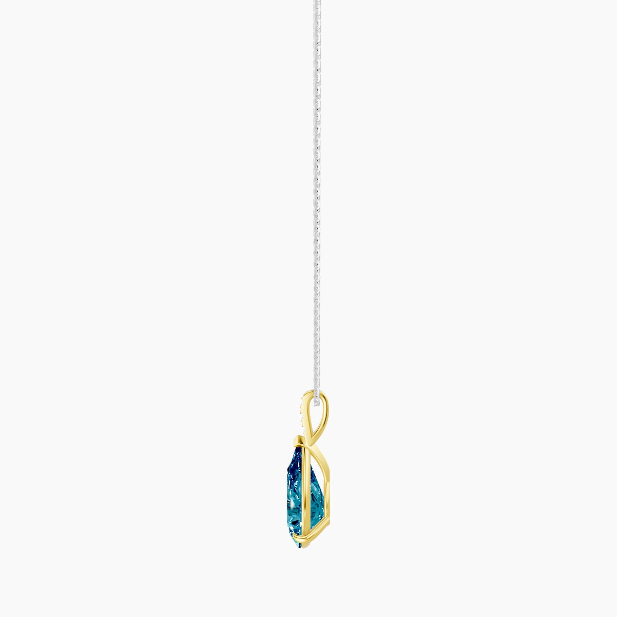 Paved Hanging Solitaire | 18k White & Yellow Gold 3 ct Blue Lab Diamond Pear Pendant