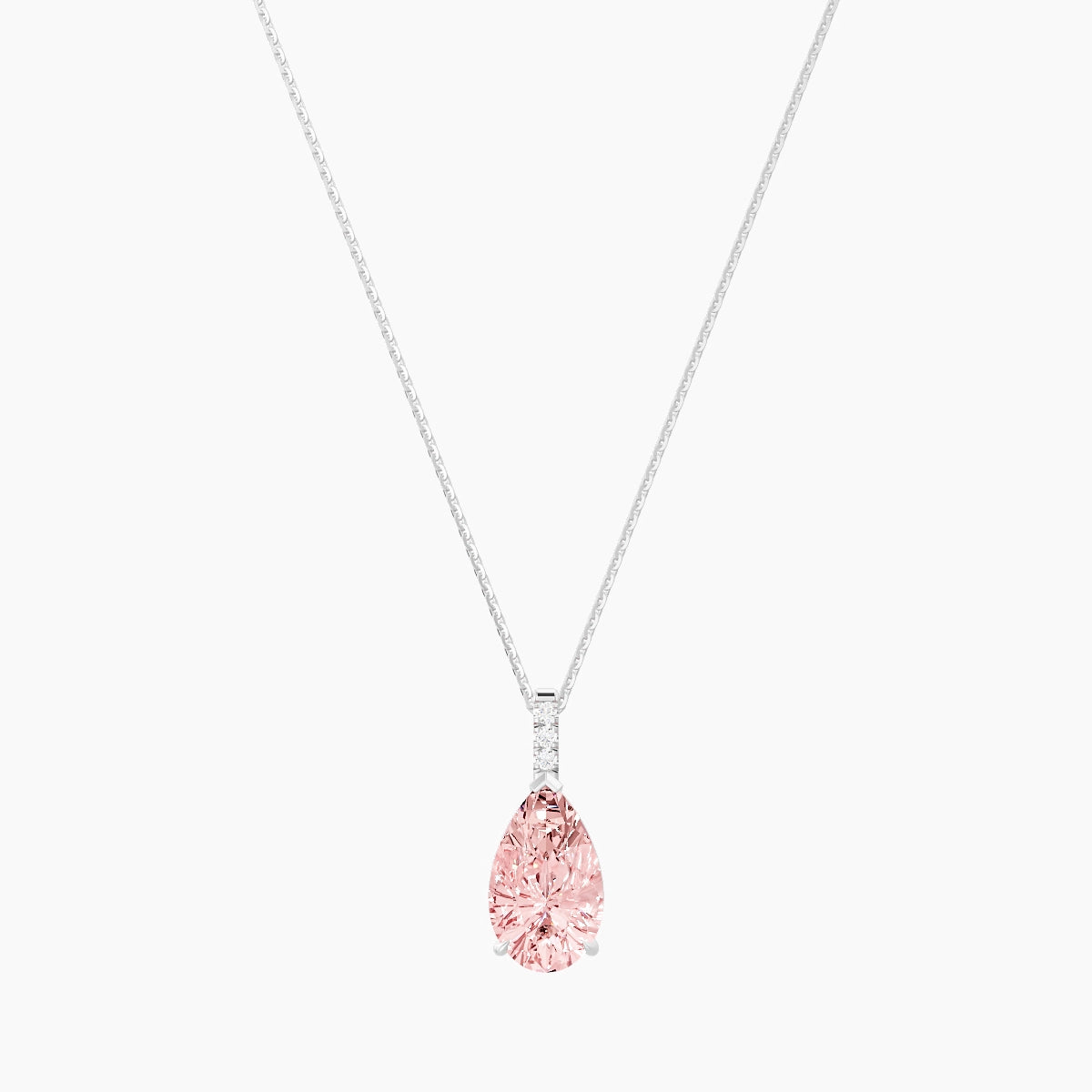 Paved Hanging Solitaire | 18k White Gold 3 ct Pink Lab Diamond Pear Pendant