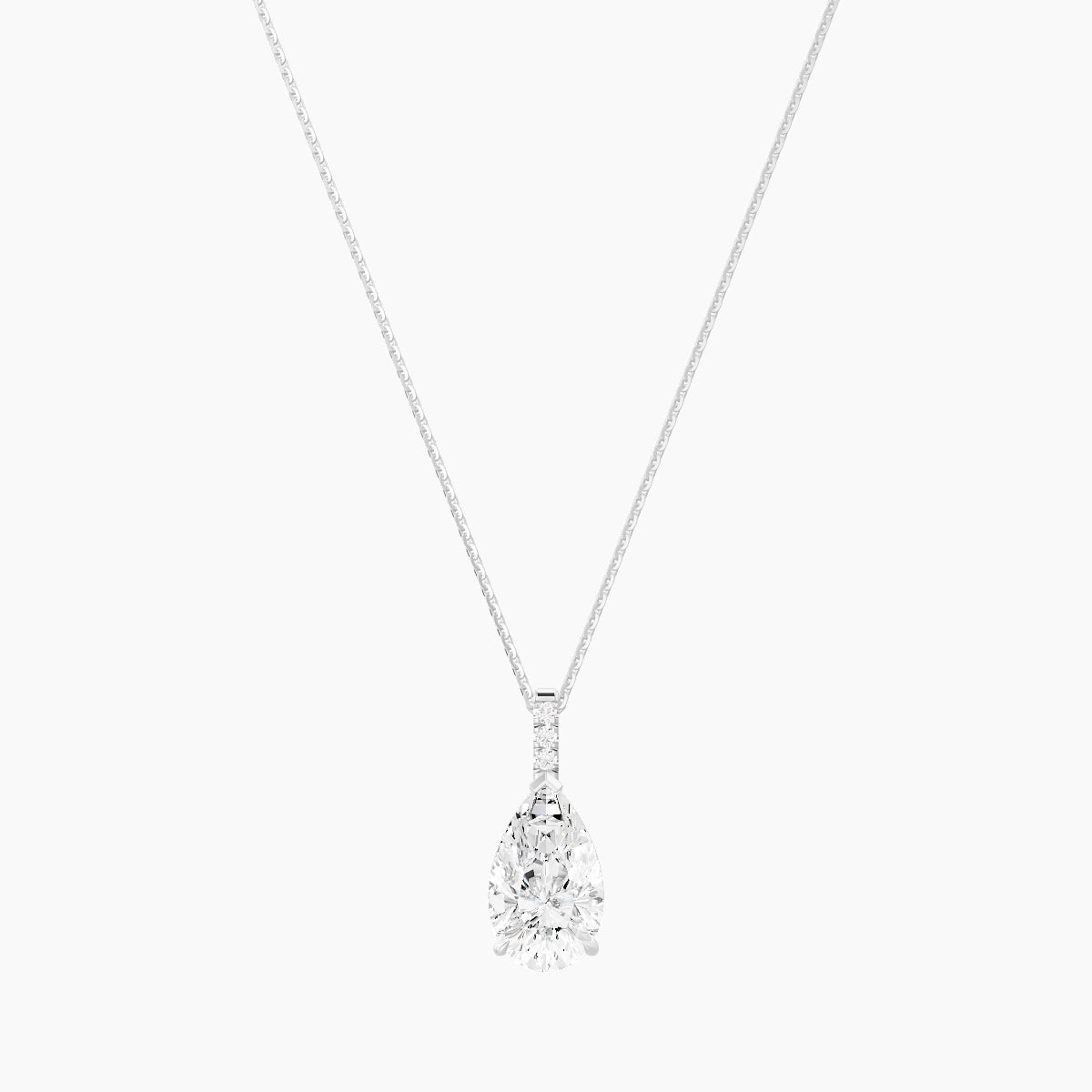 Paved Hanging Solitaire | 18k White Gold 3 ct White Lab Diamond Pear Pendant
