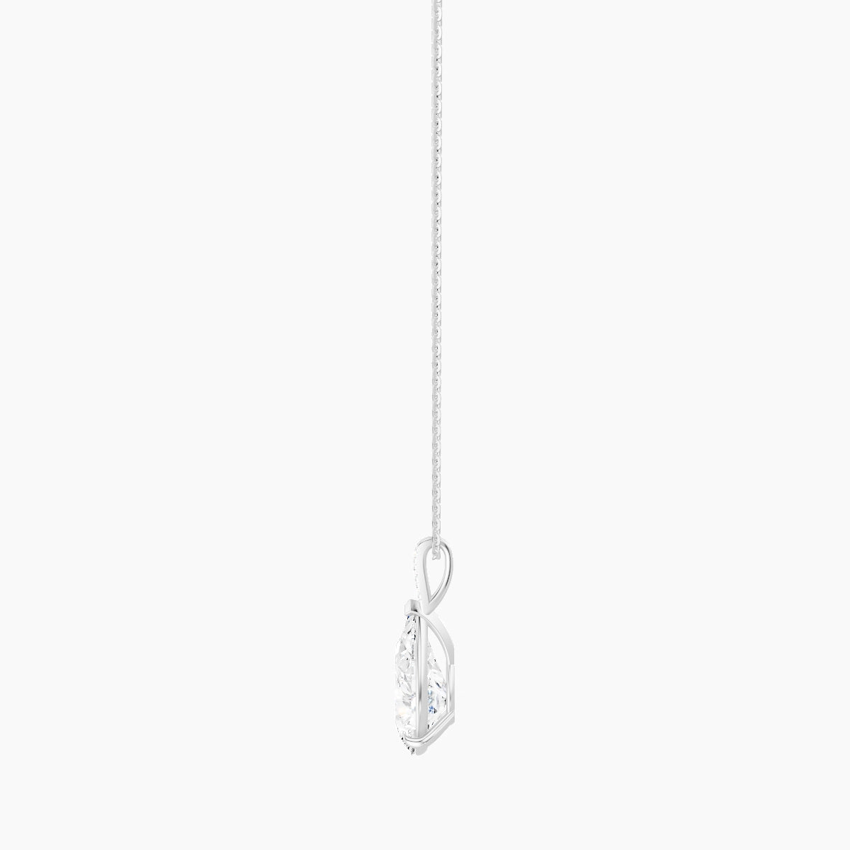 Paved Hanging Solitaire | 18k White Gold 3 ct White Lab Diamond Pear Pendant