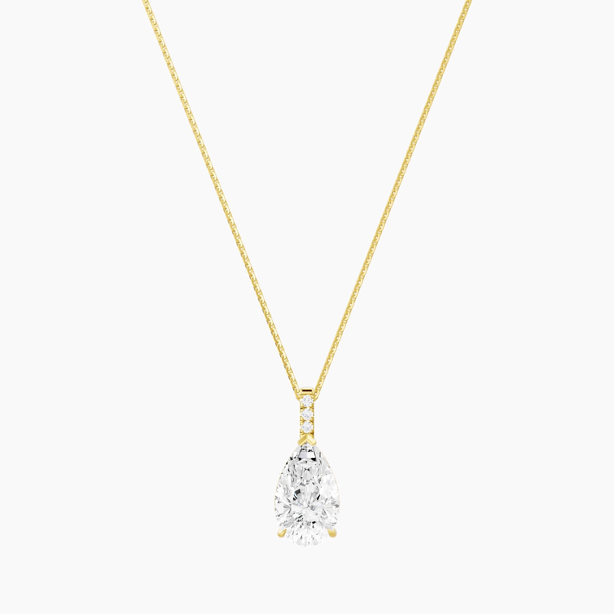 Paved Hanging Solitaire | 18k Yellow Gold 3 ct White Lab Diamond Pear Pendant