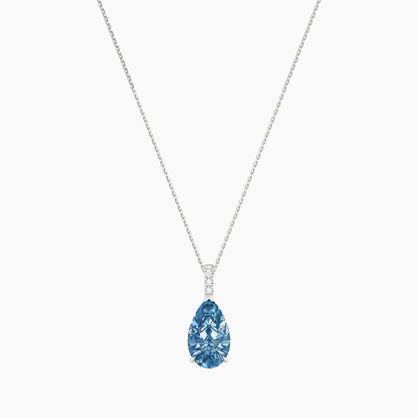 Paved Hanging Solitaire | 18k White Gold 3 ct Blue Lab Diamond Pear Cut Pendant
