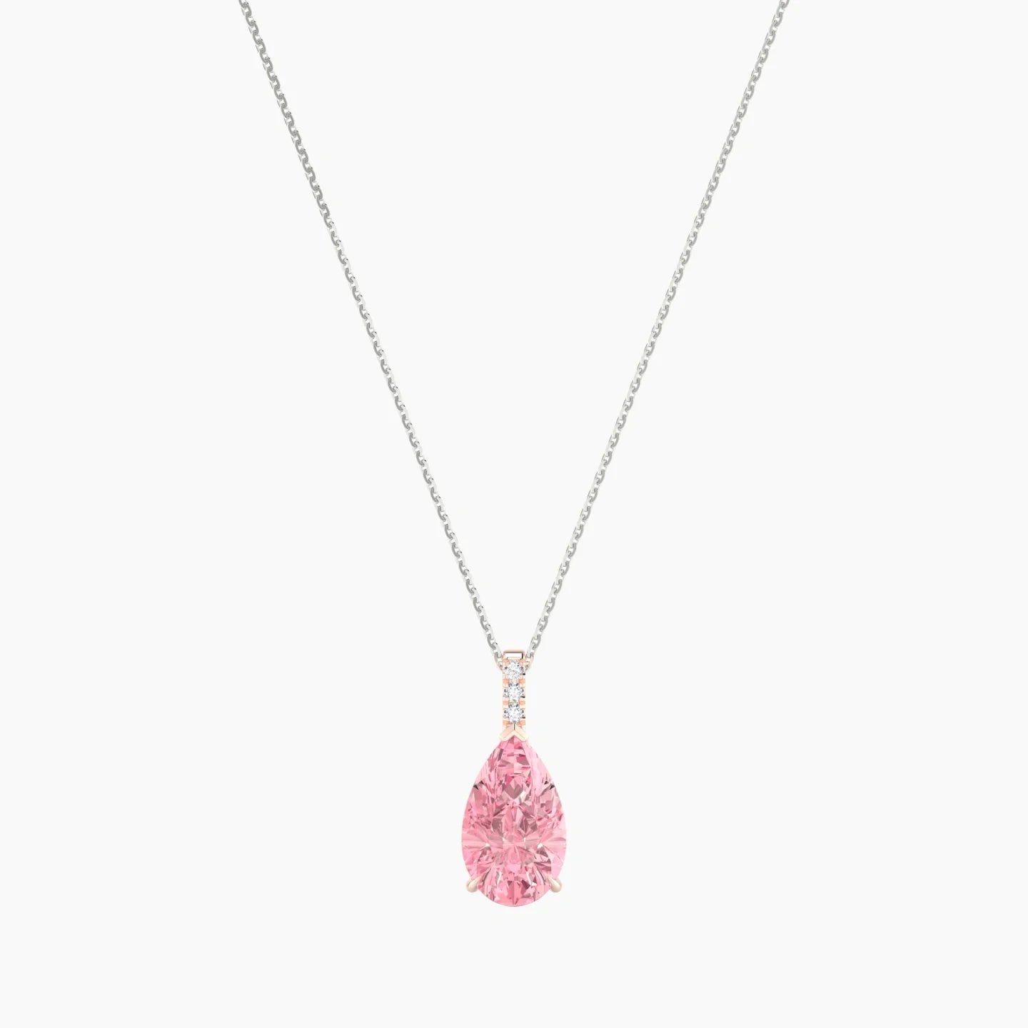 Paved Hanging Solitaire | 18k White & Rose Gold 3 ct Pink Lab Diamond Pear Cut Pendant