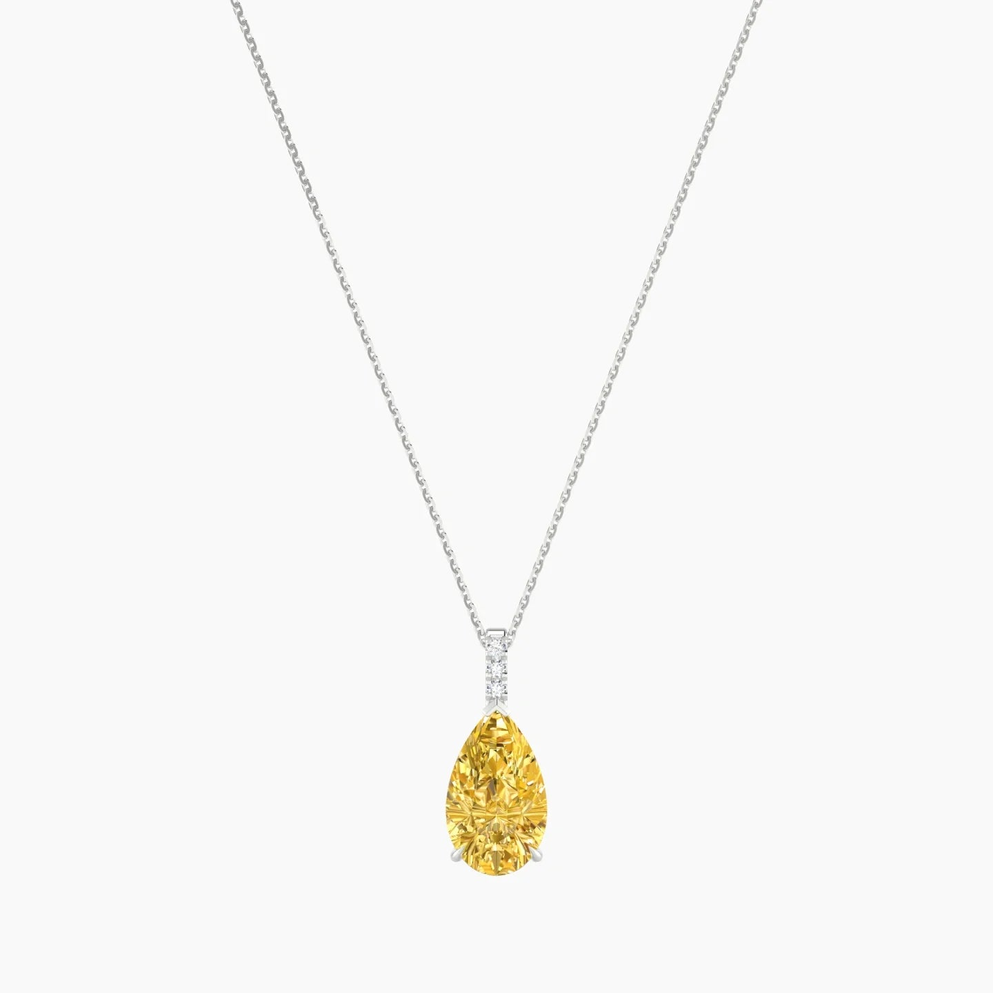 Paved Hanging Solitaire | 18k White Gold 3 ct Yellow Lab Diamond Pear Cut Pendant