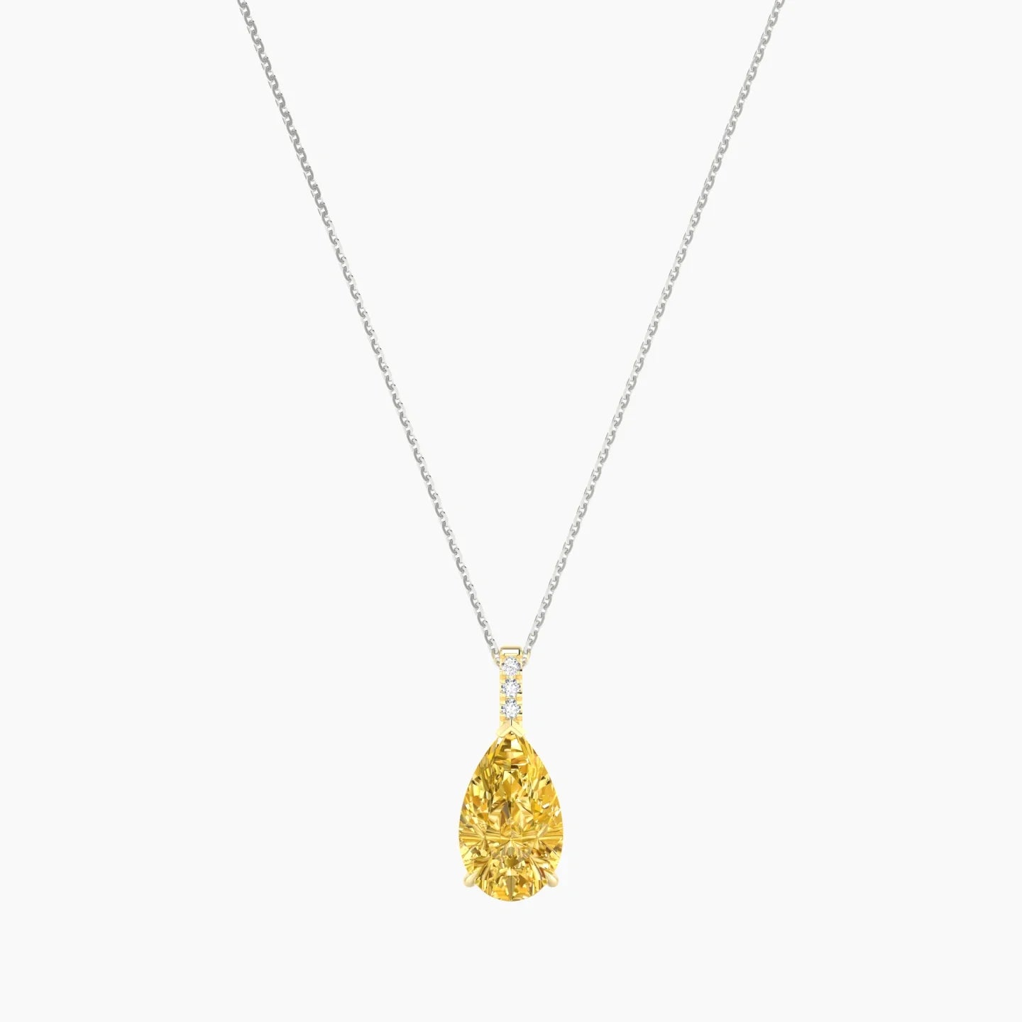 Paved Hanging Solitaire | 18k White & Yellow Gold 3 ct Yellow Lab Diamond Pear Cut Pendant