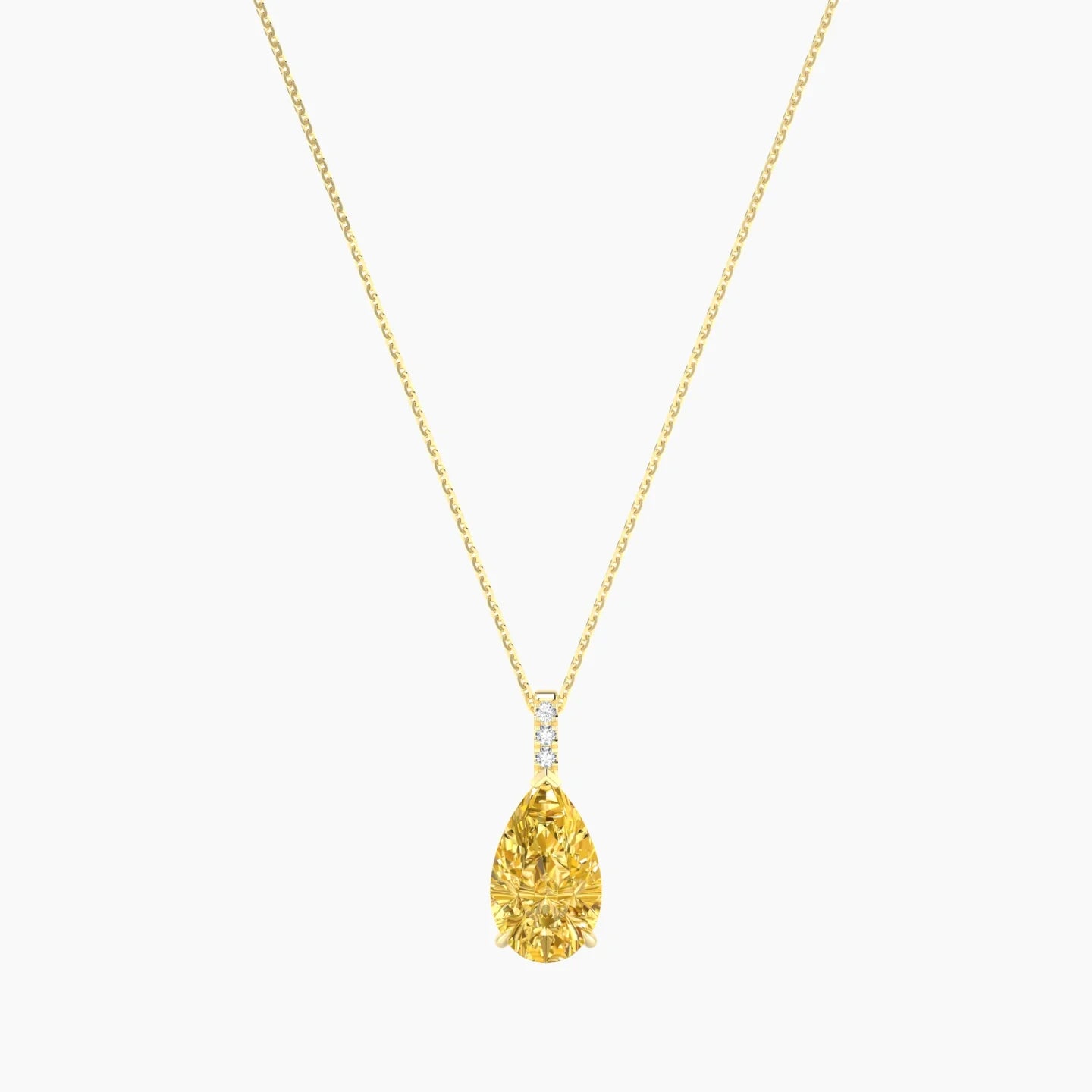 Paved Hanging Solitaire | 18k Yellow Gold 3 ct Yellow Lab Diamond Pear Cut Pendant