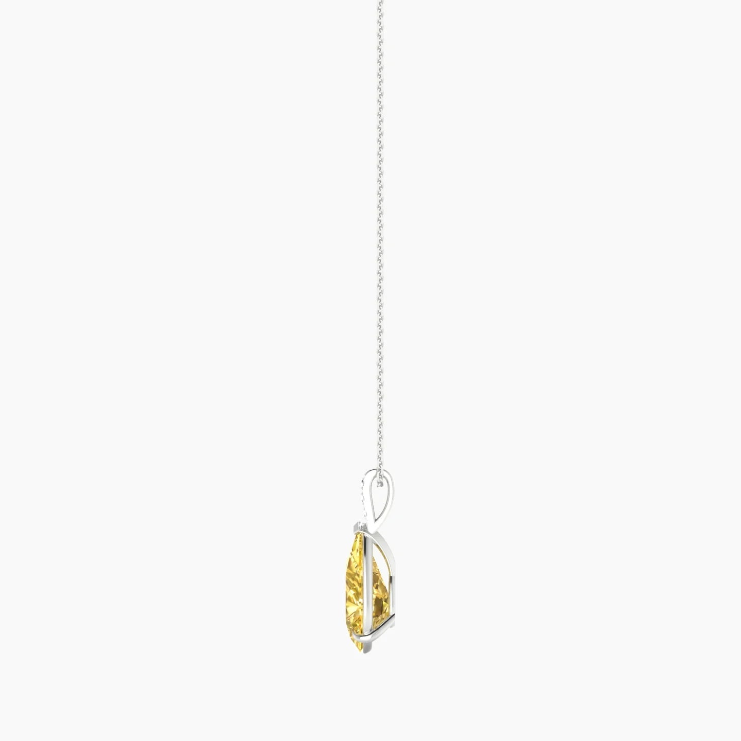 Paved Hanging Solitaire | 18k White Gold 3 ct Yellow Lab Diamond Pear Cut Pendant