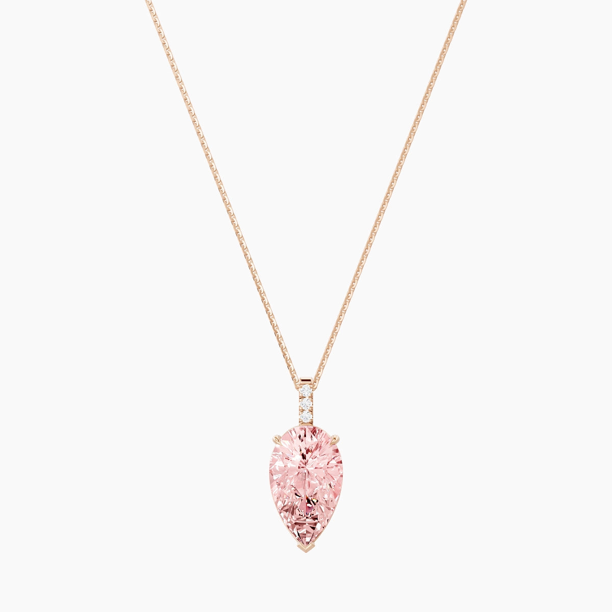 Paved Hanging Solitaire | 18k Rose Gold 5 ct Pink Lab Diamond Pear Pendant