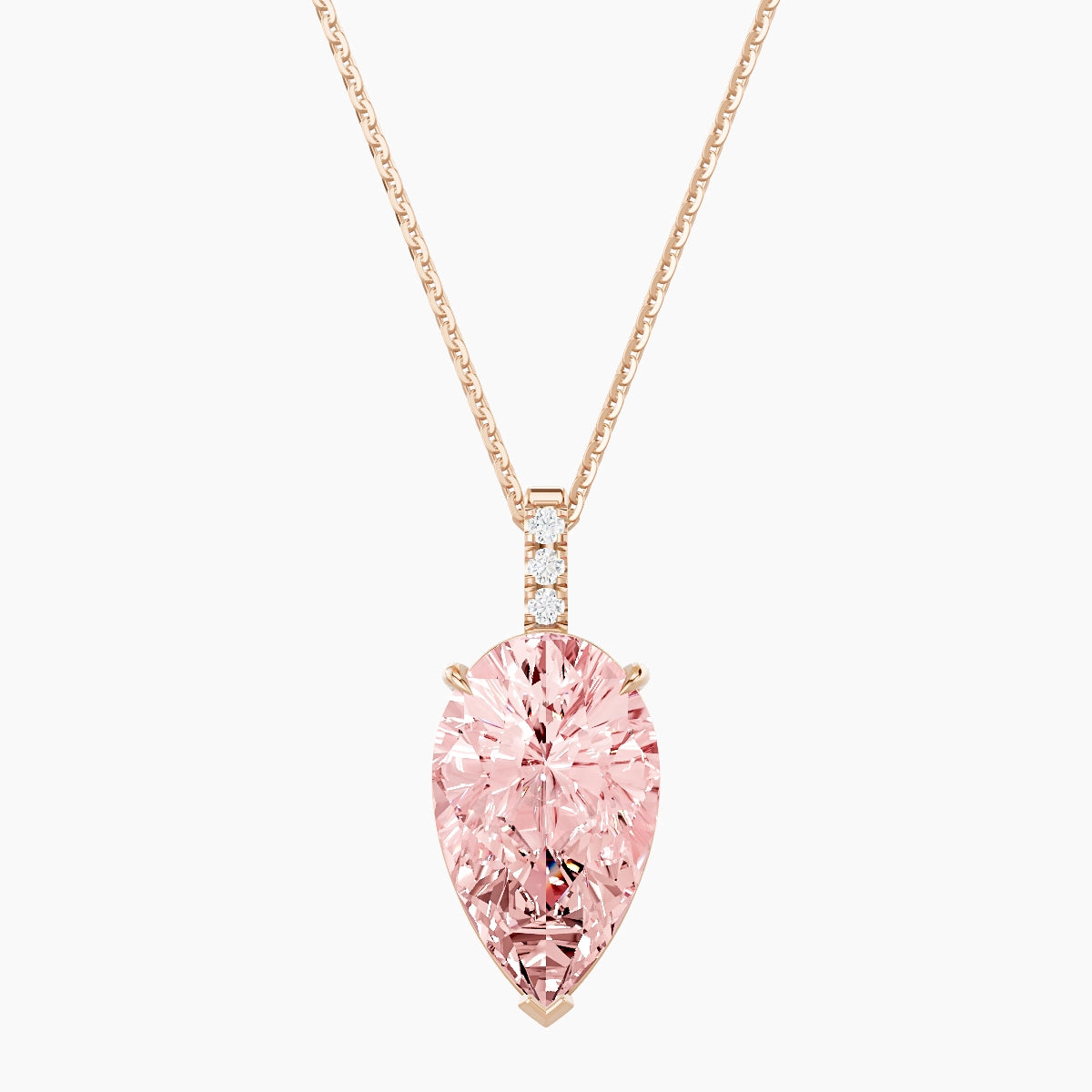 Paved Hanging Solitaire | 18k Rose Gold 5 ct Pink Lab Diamond Pear Pendant