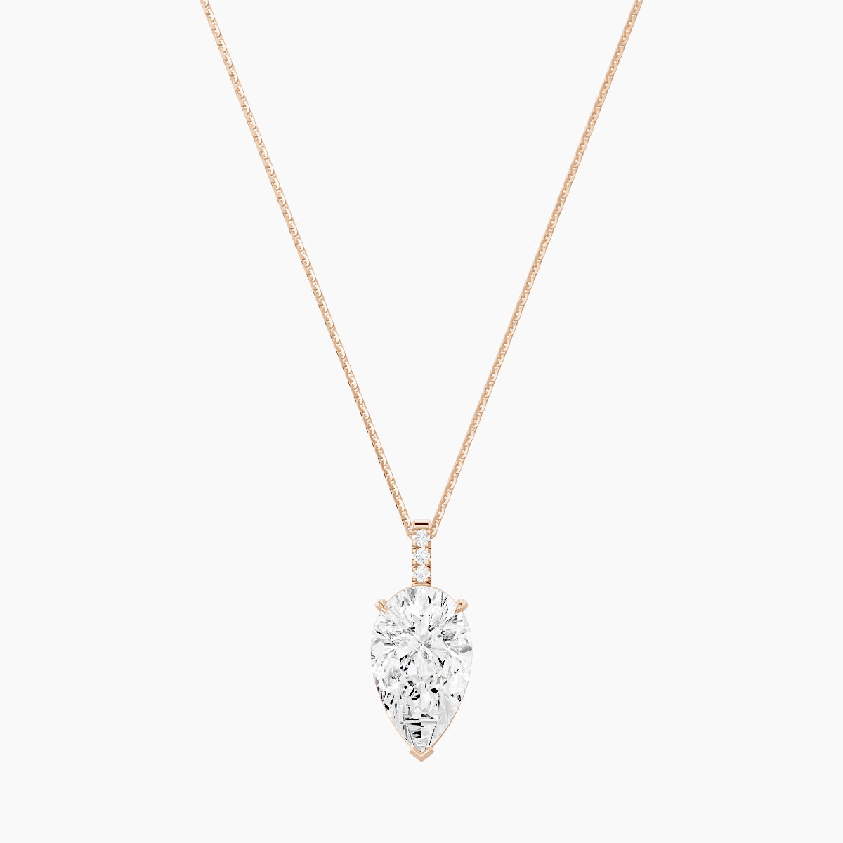 Paved Hanging Solitaire | 18k Rose Gold 5 ct White Lab Diamond Pear Pendant