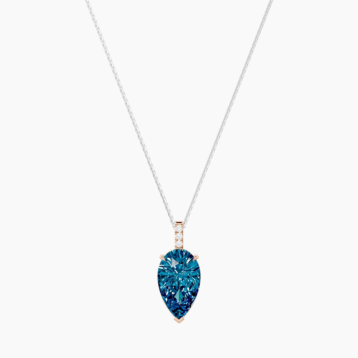 Paved Hanging Solitaire | 18k White & Rose Gold 5 ct Blue Lab Diamond Pear Pendant