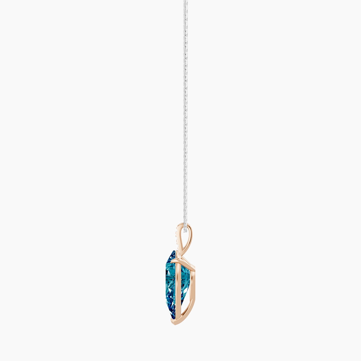 Paved Hanging Solitaire | 18k White & Rose Gold 5 ct Blue Lab Diamond Pear Pendant