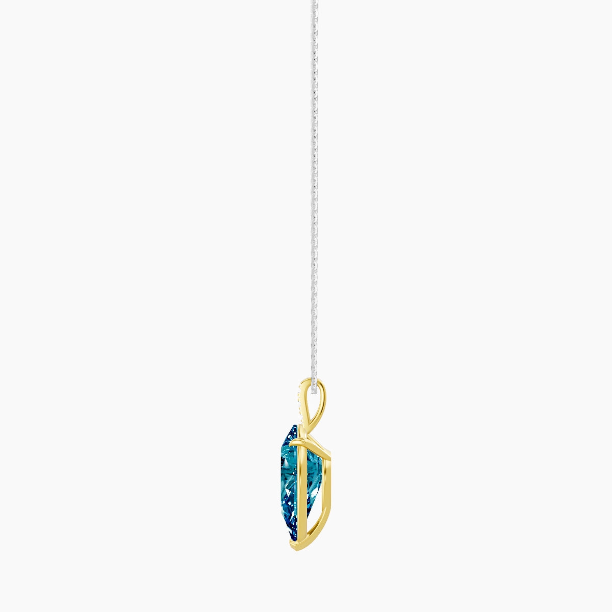 Paved Hanging Solitaire | 18k White & Yellow Gold 5 ct Blue Lab Diamond Pear Pendant