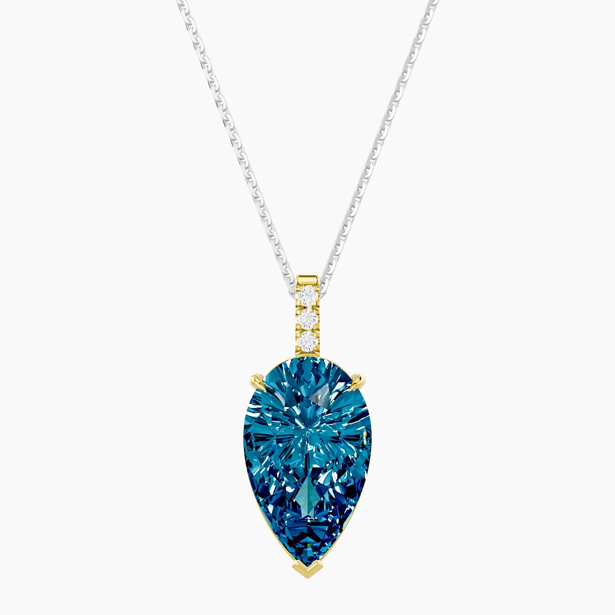 Paved Hanging Solitaire | 18k White & Yellow Gold 5 ct Blue Lab Diamond Pear Pendant