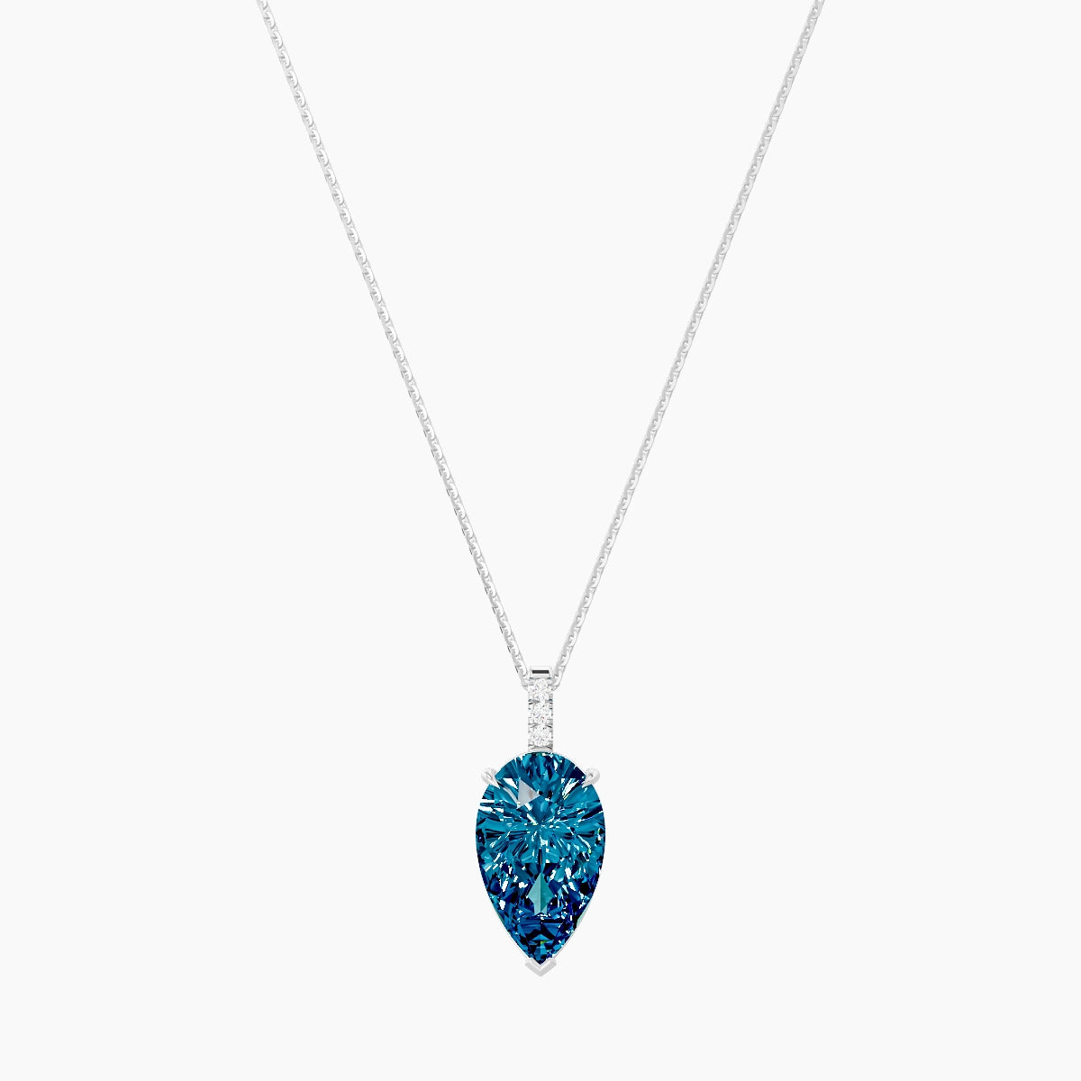 Paved Hanging Solitaire | 18k White Gold 5 ct Blue Lab Diamond Pear Pendant