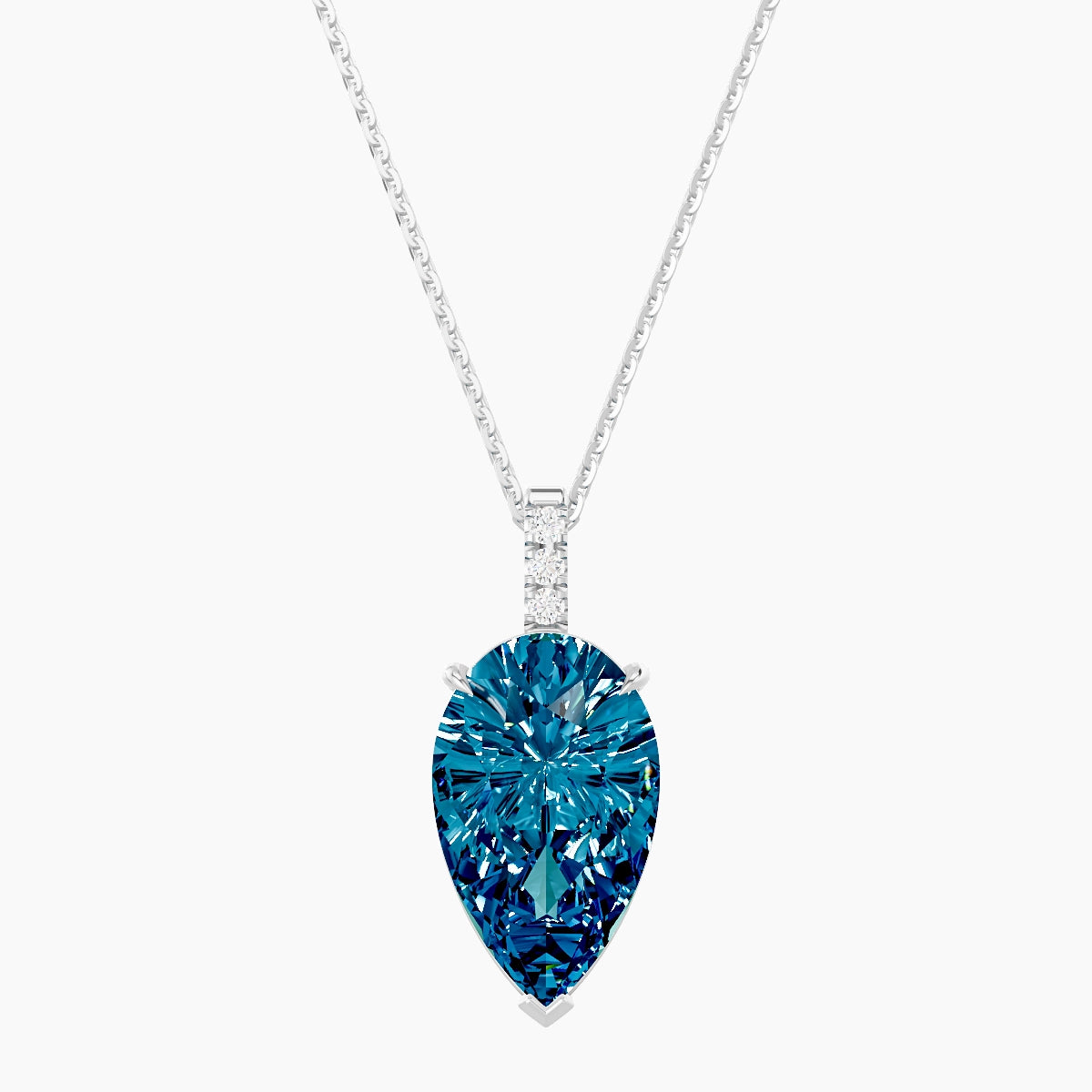 Paved Hanging Solitaire | 18k White Gold 5 ct Blue Lab Diamond Pear Pendant