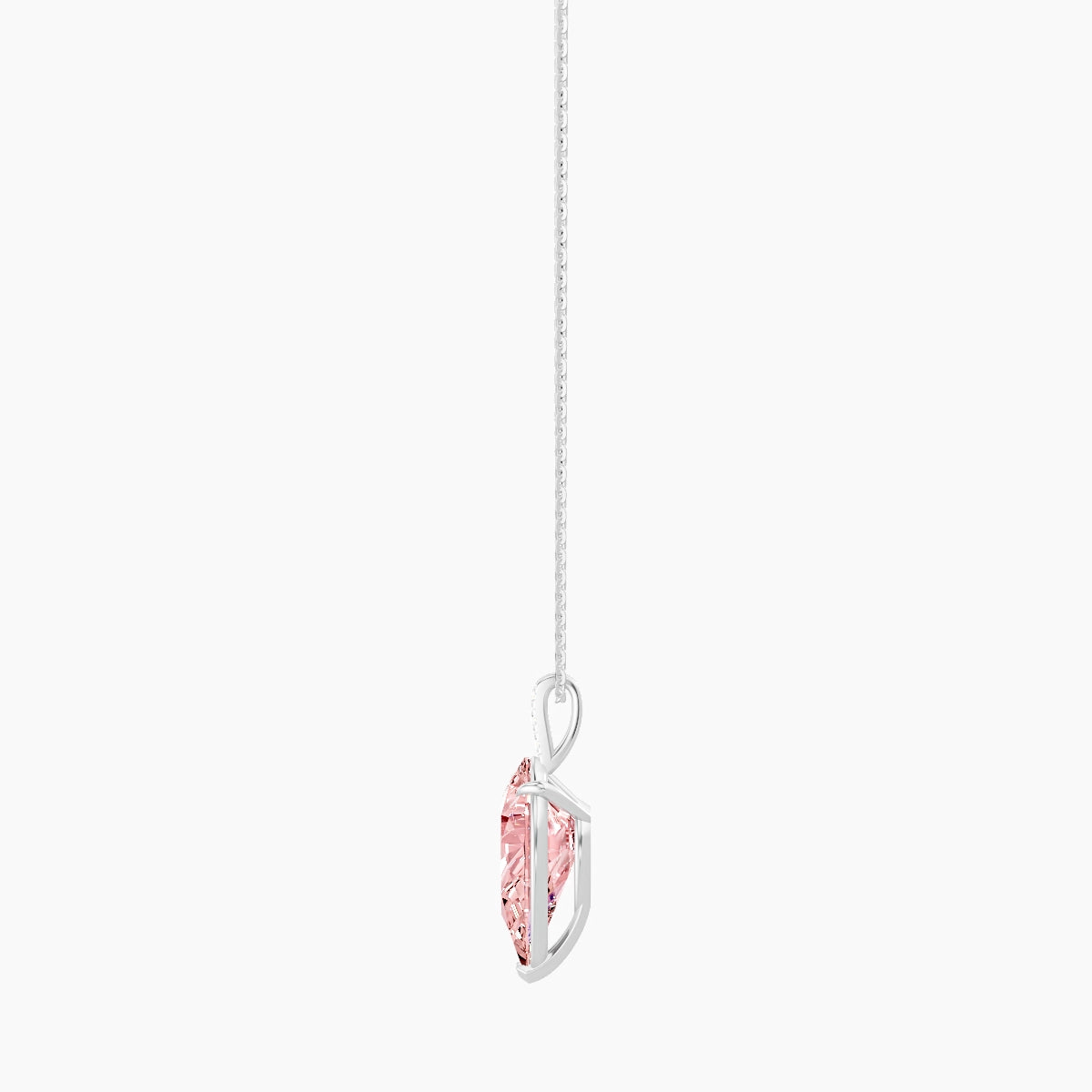 Paved Hanging Solitaire | 18k White Gold 5 ct Pink Lab Diamond Pear Pendant