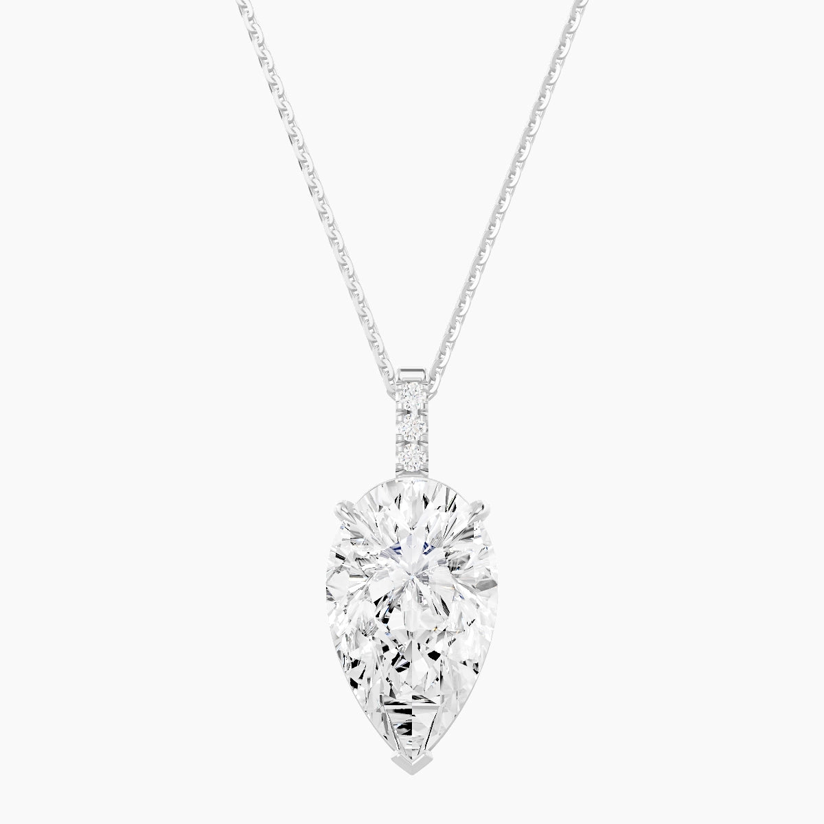 Paved Hanging Solitaire | 18k White Gold 5 ct White Lab Diamond Pear Pendant