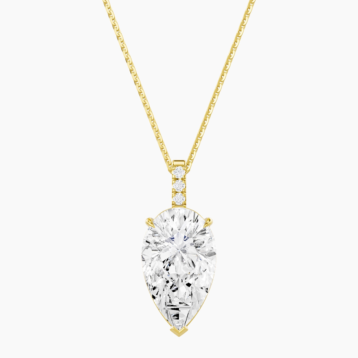 Paved Hanging Solitaire | 18k Yellow Gold 5 ct White Lab Diamond Pear Pendant