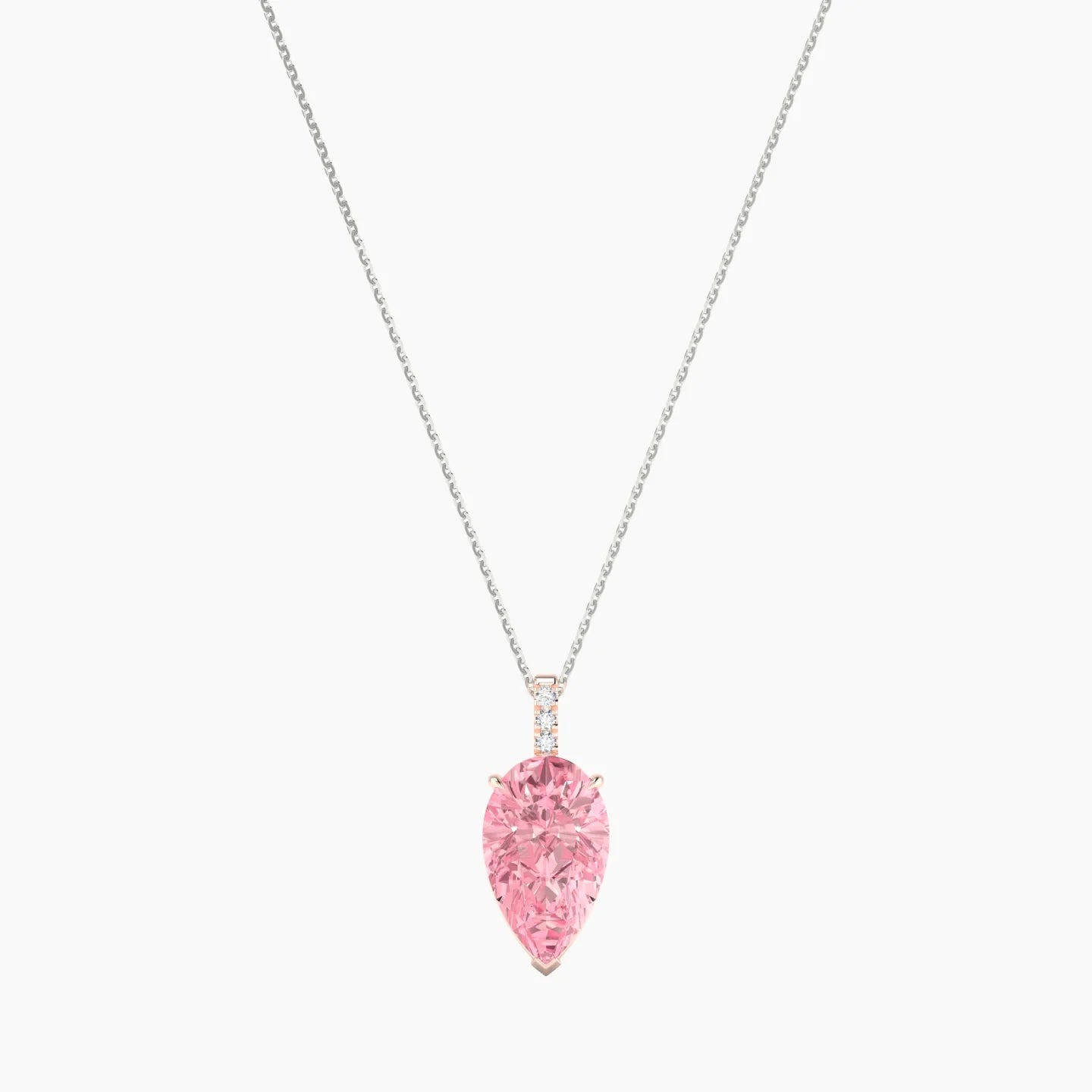 Paved Hanging Solitaire | 18k White & Rose Gold 5 ct Pink Lab Diamond Pear Cut Pendant
