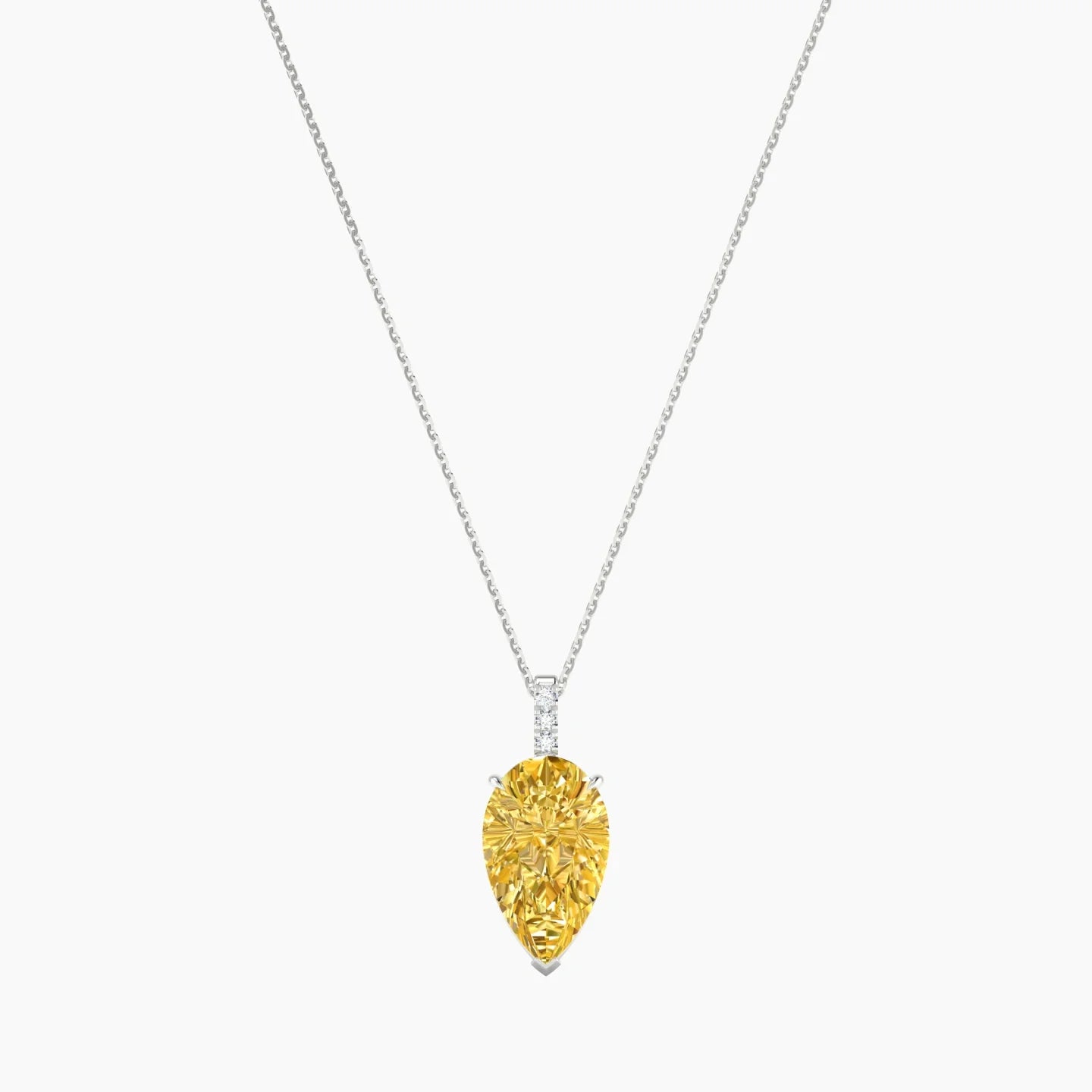 Paved Hanging Solitaire | 18k White Gold 5 ct Yellow Lab Diamond Pear Cut Pendant
