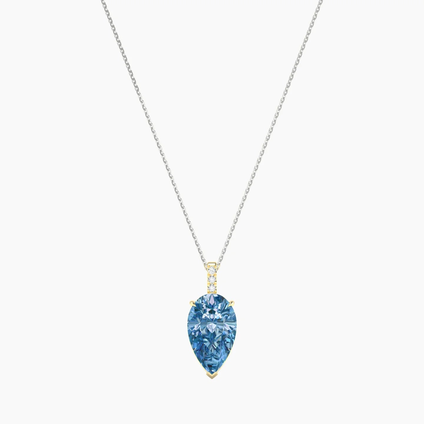 Paved Hanging Solitaire | 18k White & Yellow Gold 5 ct Blue Lab Diamond Pear Cut Pendant