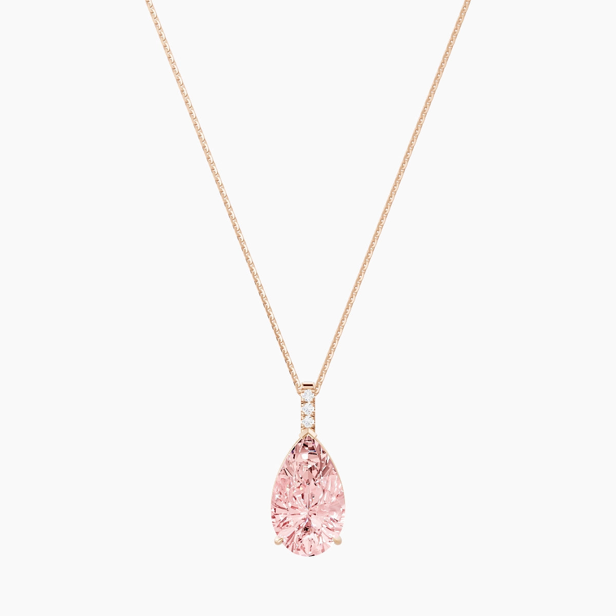 Paved Hanging Solitaire | 18k Rose Gold 5 ct Pink Lab Diamond Pear Pendant