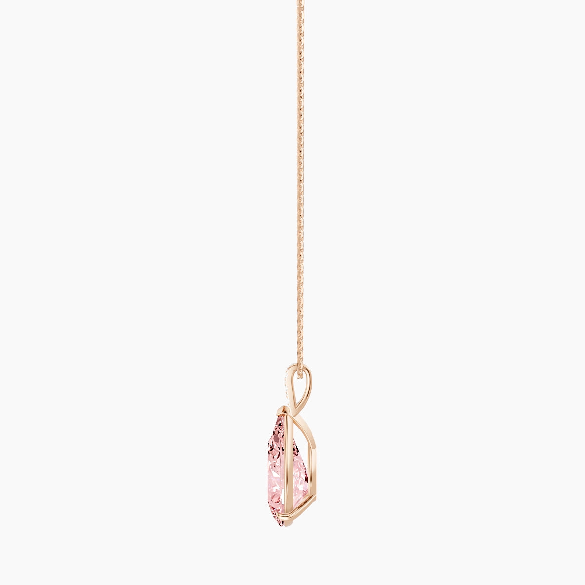 Paved Hanging Solitaire | 18k Rose Gold 5 ct Pink Lab Diamond Pear Pendant