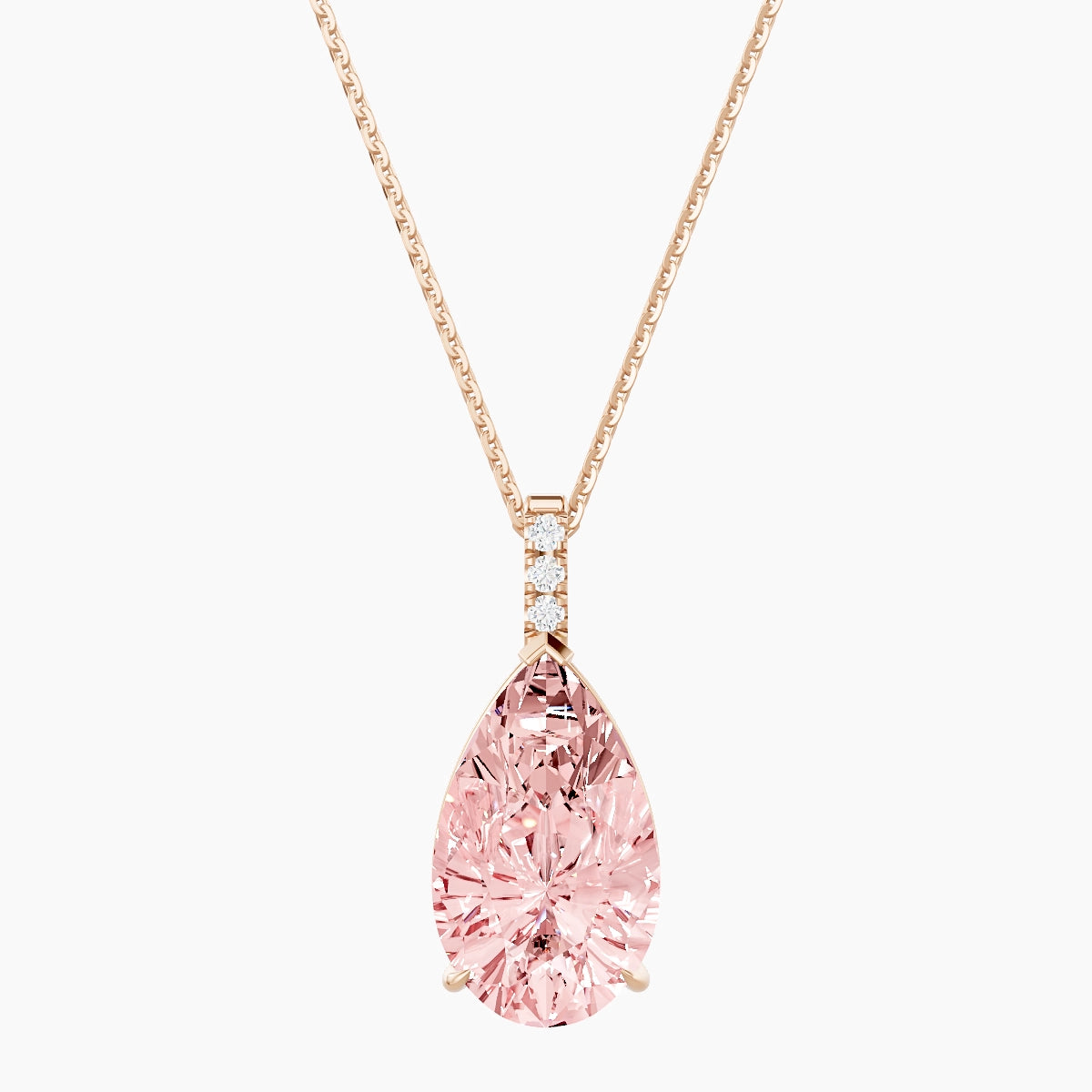 Paved Hanging Solitaire | 18k Rose Gold 5 ct Pink Lab Diamond Pear Pendant