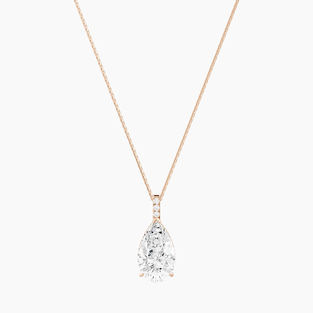 Paved Hanging Solitaire | 18k Rose Gold 5 ct White Lab Diamond Pear Pendant