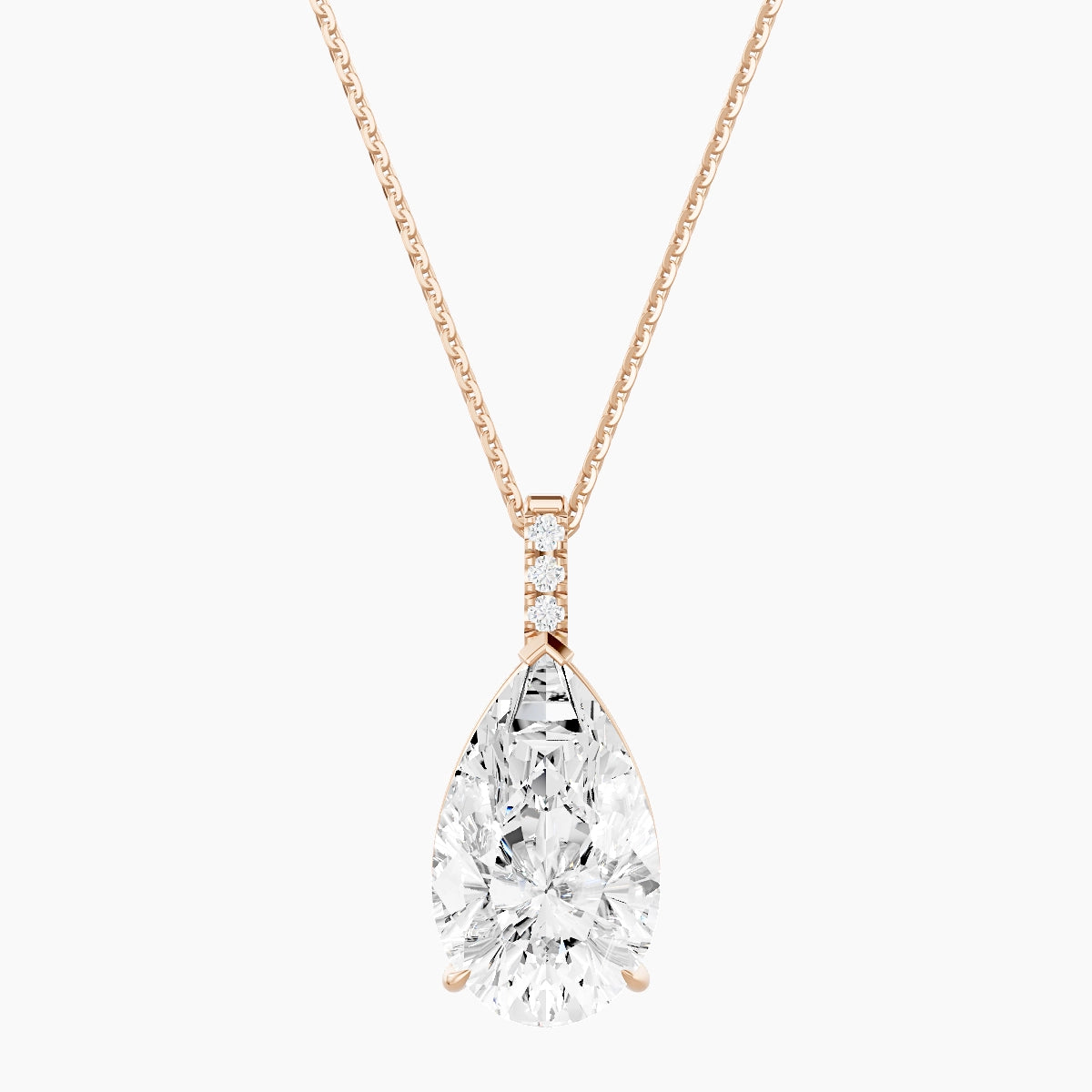 Paved Hanging Solitaire | 18k Rose Gold 5 ct White Lab Diamond Pear Pendant