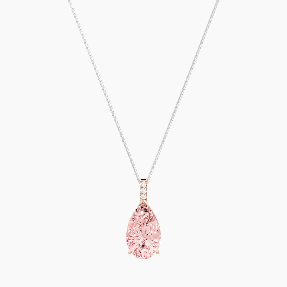 Paved Hanging Solitaire | 18k White & Rose Gold 5 ct Pink Lab Diamond Pear Pendant