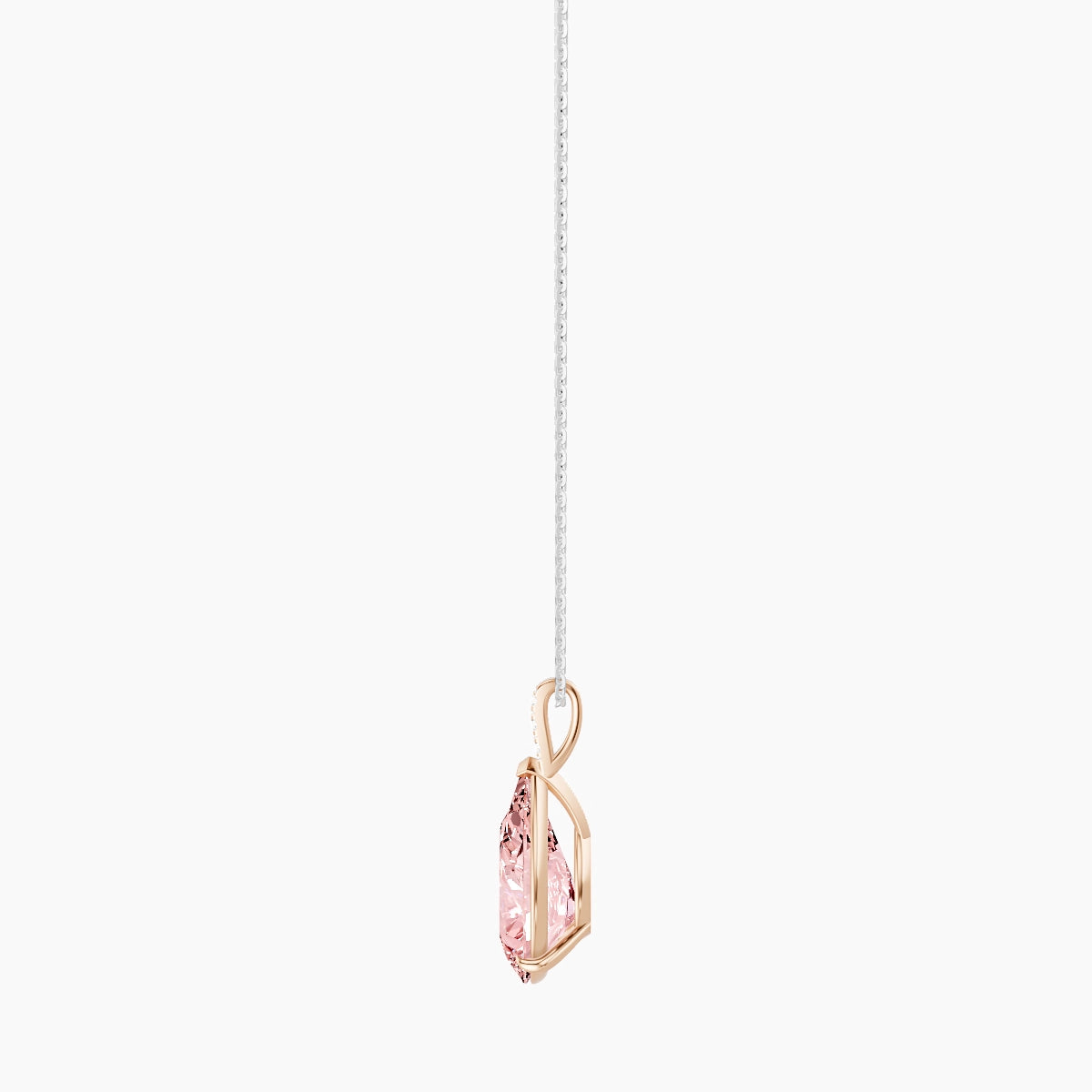 Paved Hanging Solitaire | 18k White & Rose Gold 5 ct Pink Lab Diamond Pear Pendant