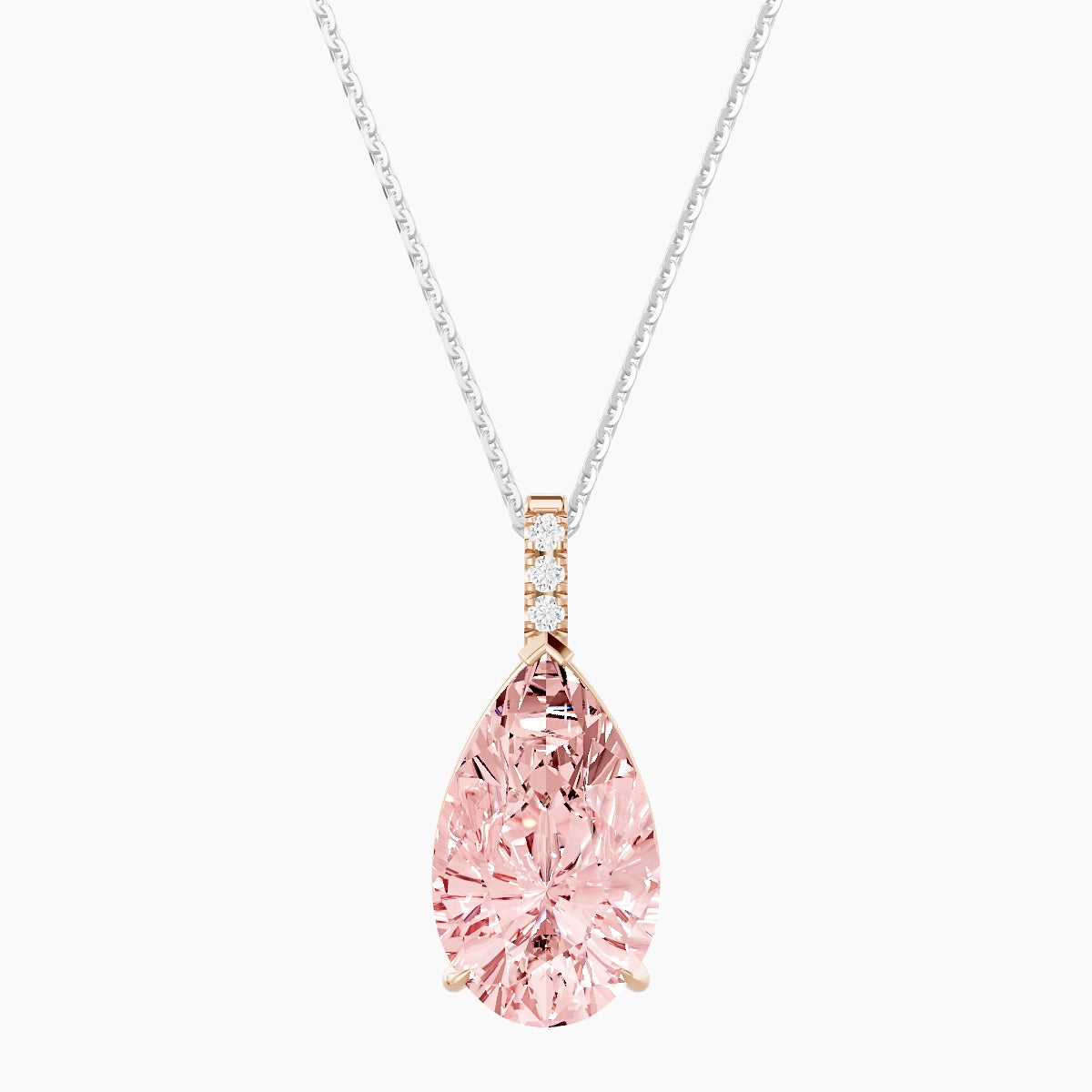 Paved Hanging Solitaire | 18k White & Rose Gold 5 ct Pink Lab Diamond Pear Pendant