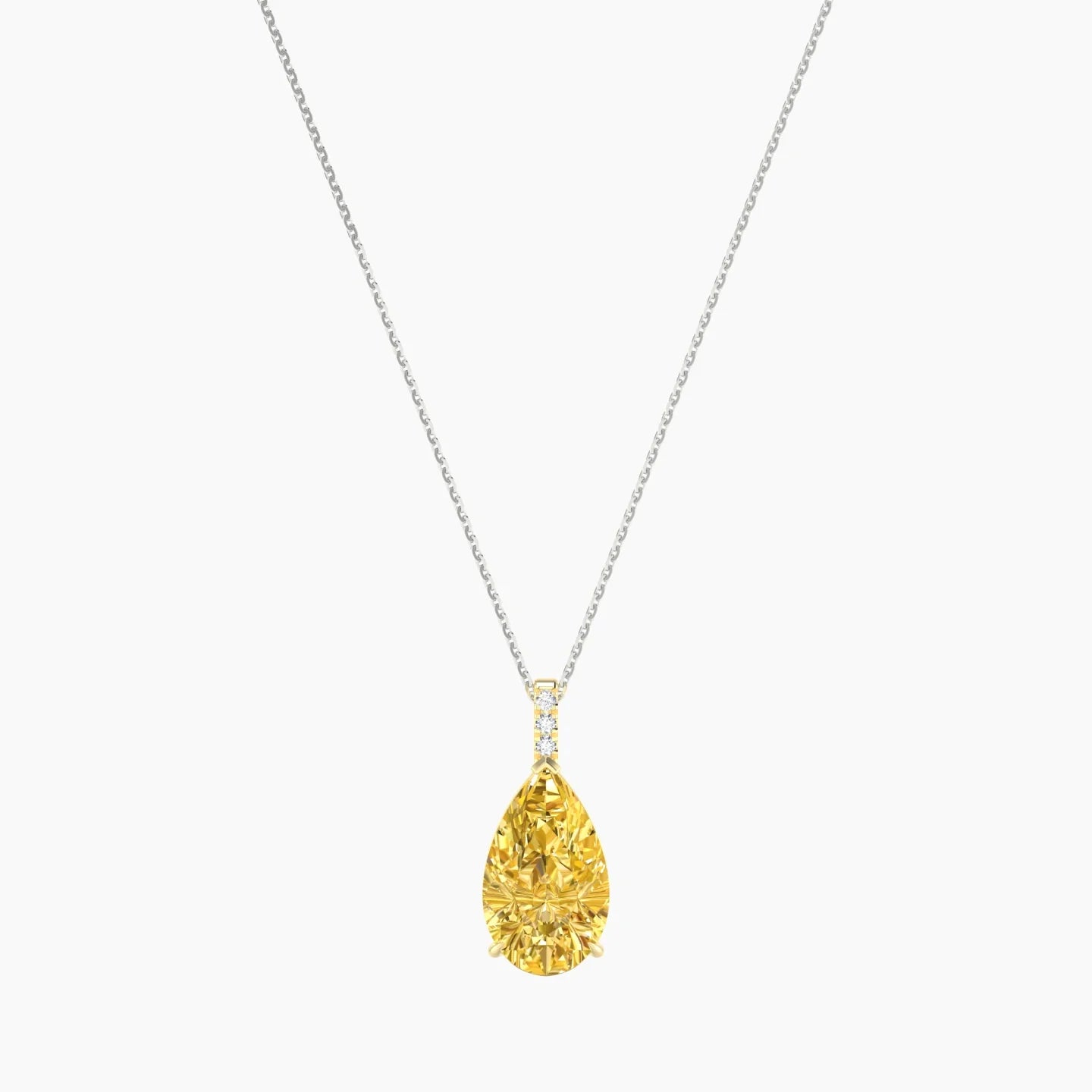 Paved Hanging Solitaire | 18k White & Yellow Gold 5 ct Yellow Lab Diamond Pear Cut Pendant