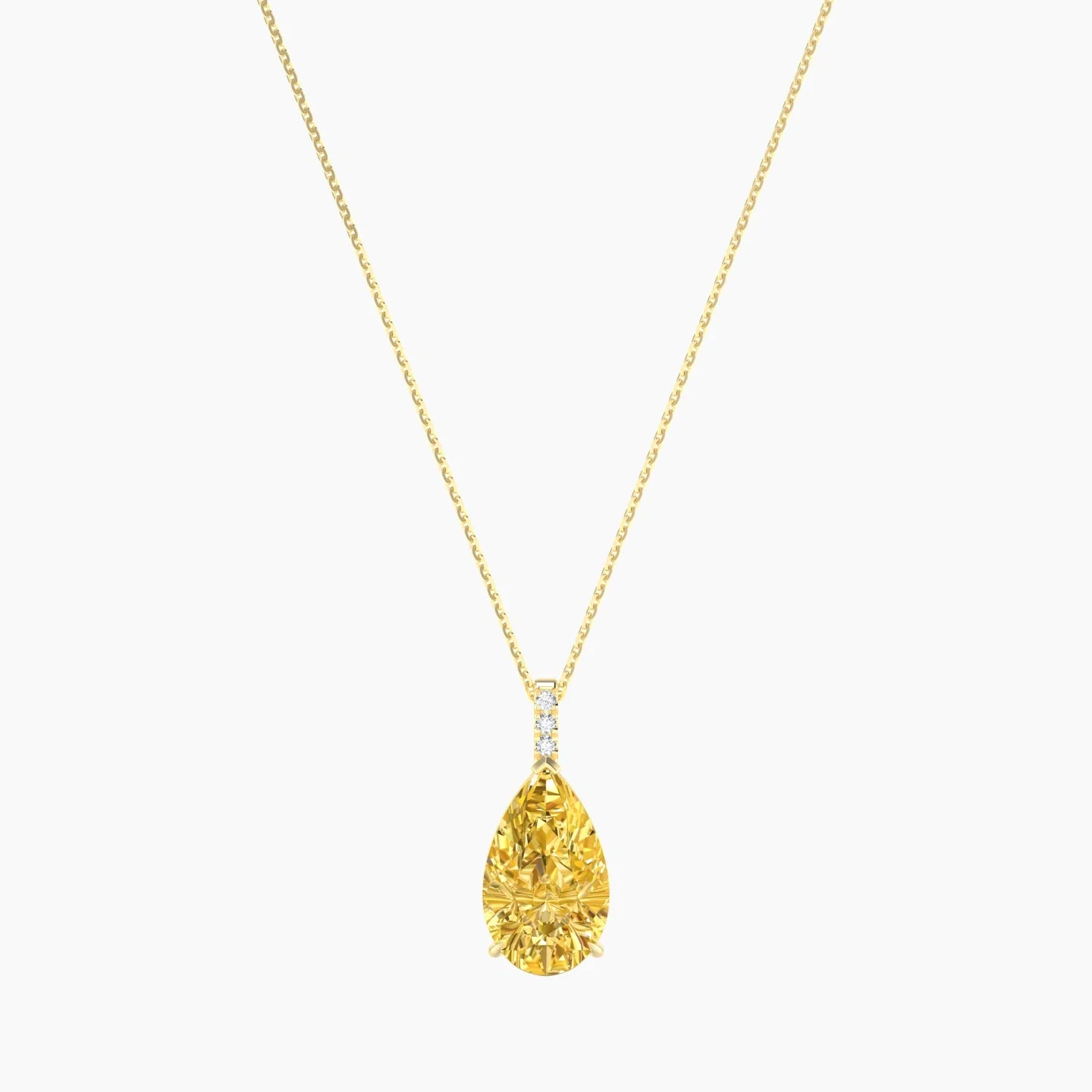 Paved Hanging Solitaire | 18k Yellow Gold 5 ct Yellow Lab Diamond Pear Cut Pendant