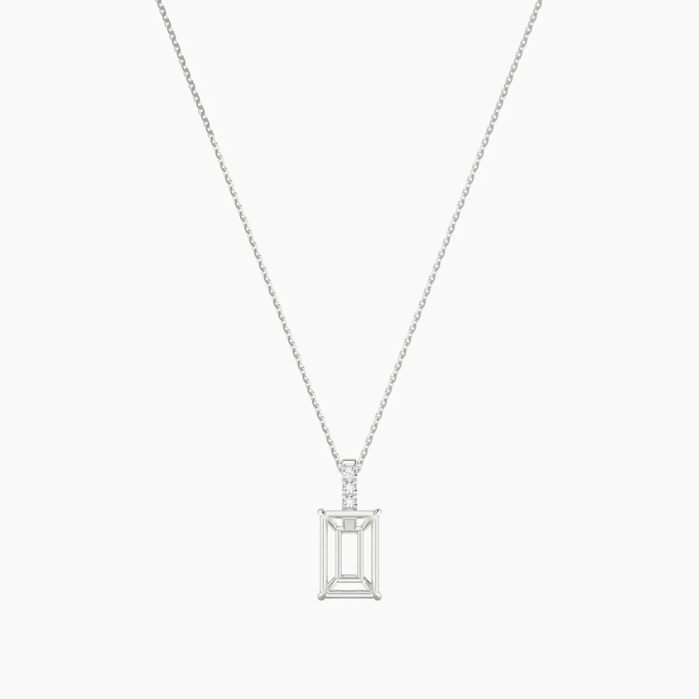 Paved Hanging Solitaire | 18k White Gold 3-4.99 ct Radiant Cut Pendant Setting