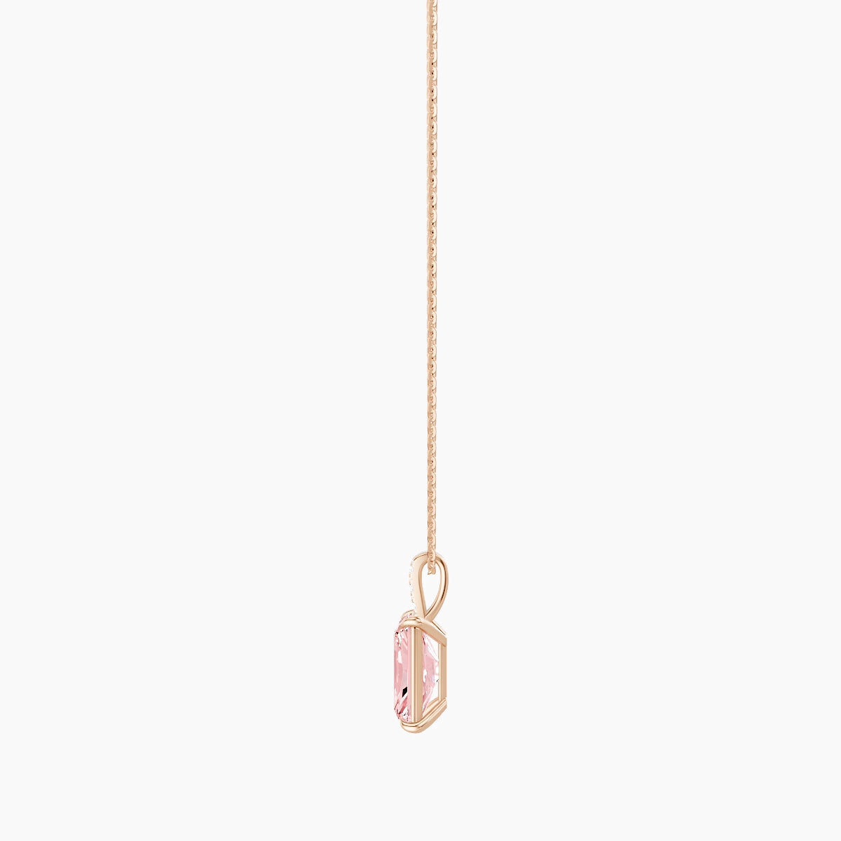 Paved Hanging Solitaire | 18k Rose Gold 3 ct Pink Lab Diamond Radiant Pendant