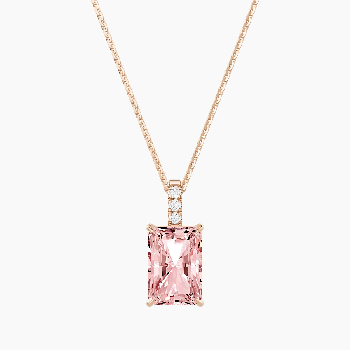 Paved Hanging Solitaire | 18k Rose Gold 3 ct Pink Lab Diamond Radiant Pendant