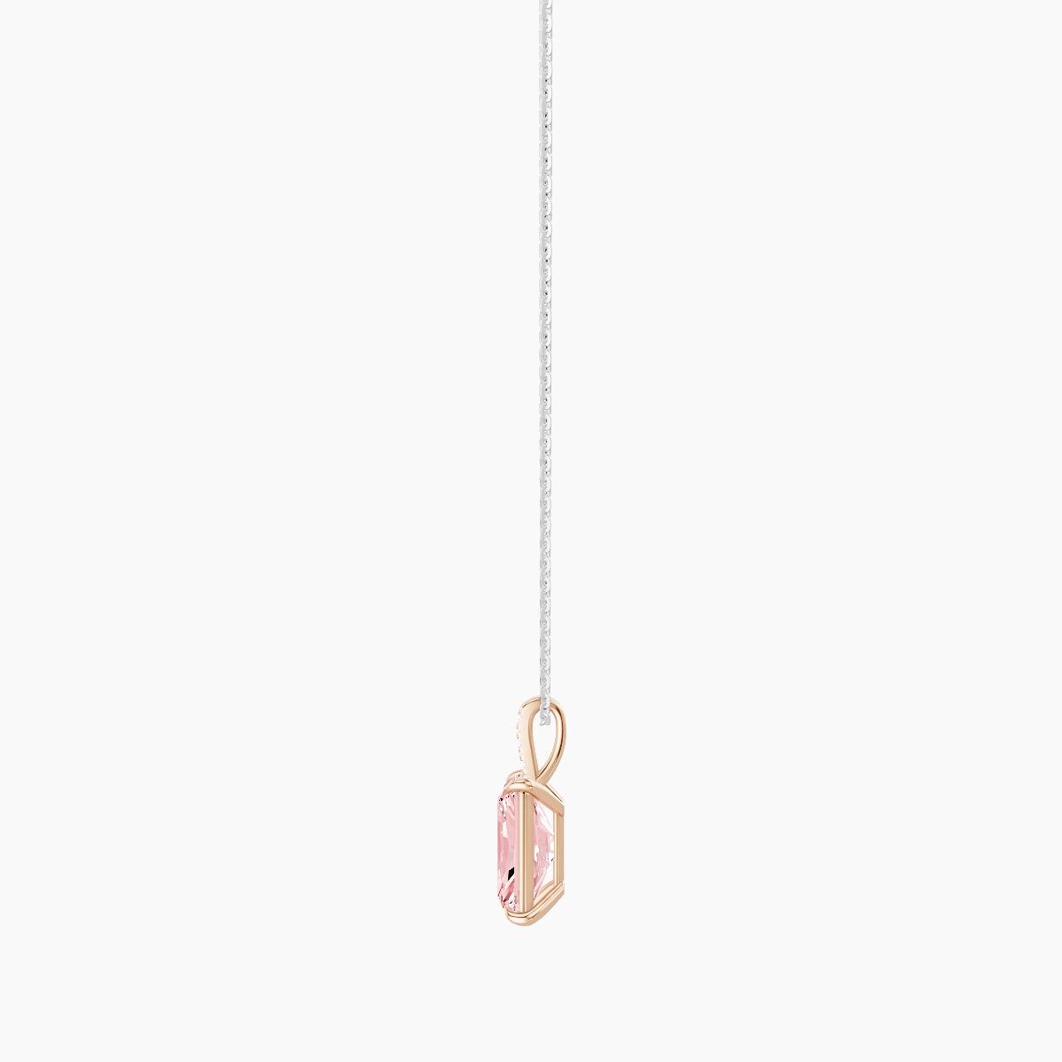 Paved Hanging Solitaire | 18k White & Rose Gold 3 ct Pink Lab Diamond Radiant Pendant