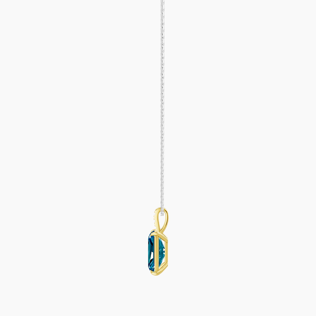 Paved Hanging Solitaire | 18k White & Yellow Gold 3 ct Blue Lab Diamond Radiant Pendant
