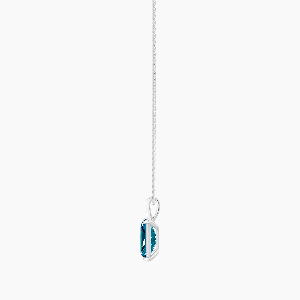 Paved Hanging Solitaire | 18k White Gold 3 ct Blue Lab Diamond Radiant Pendant