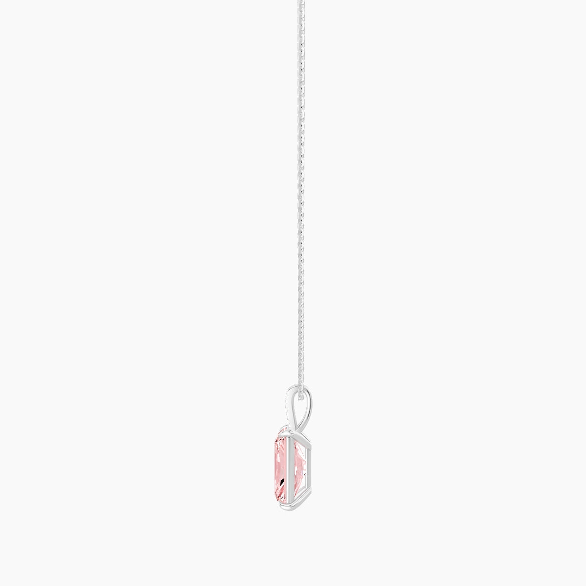 Paved Hanging Solitaire | 18k White Gold 3 ct Pink Lab Diamond Radiant Pendant