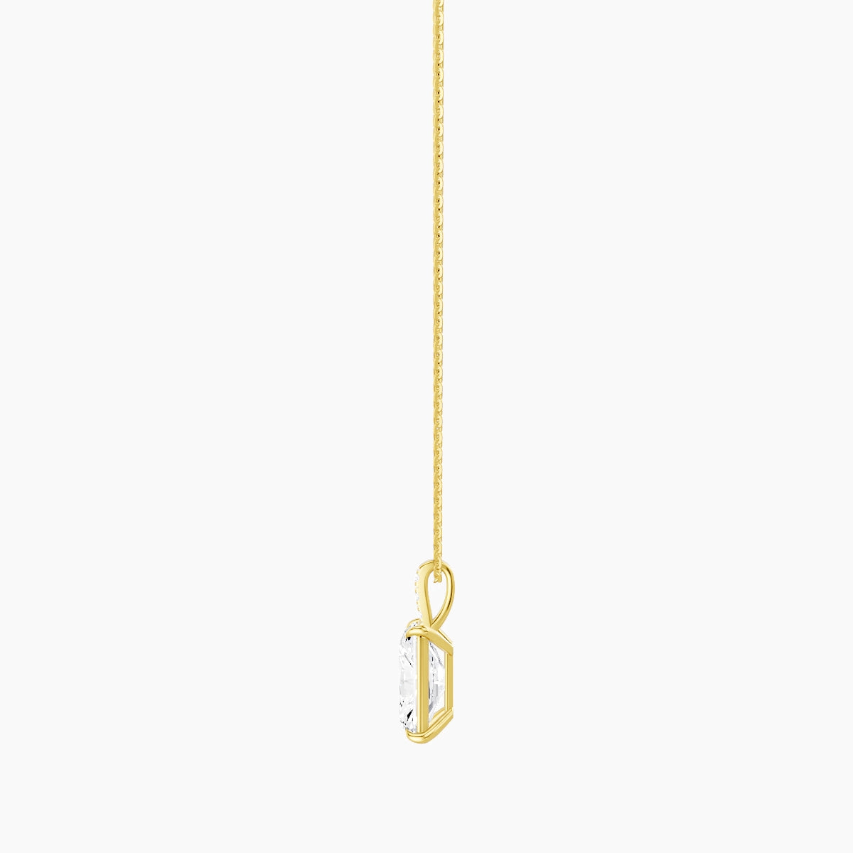 Paved Hanging Solitaire | 18k Yellow Gold 3 ct White Lab Diamond Radiant Pendant