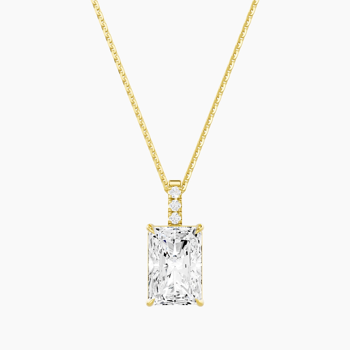 Paved Hanging Solitaire | 18k Yellow Gold 3 ct White Lab Diamond Radiant Pendant