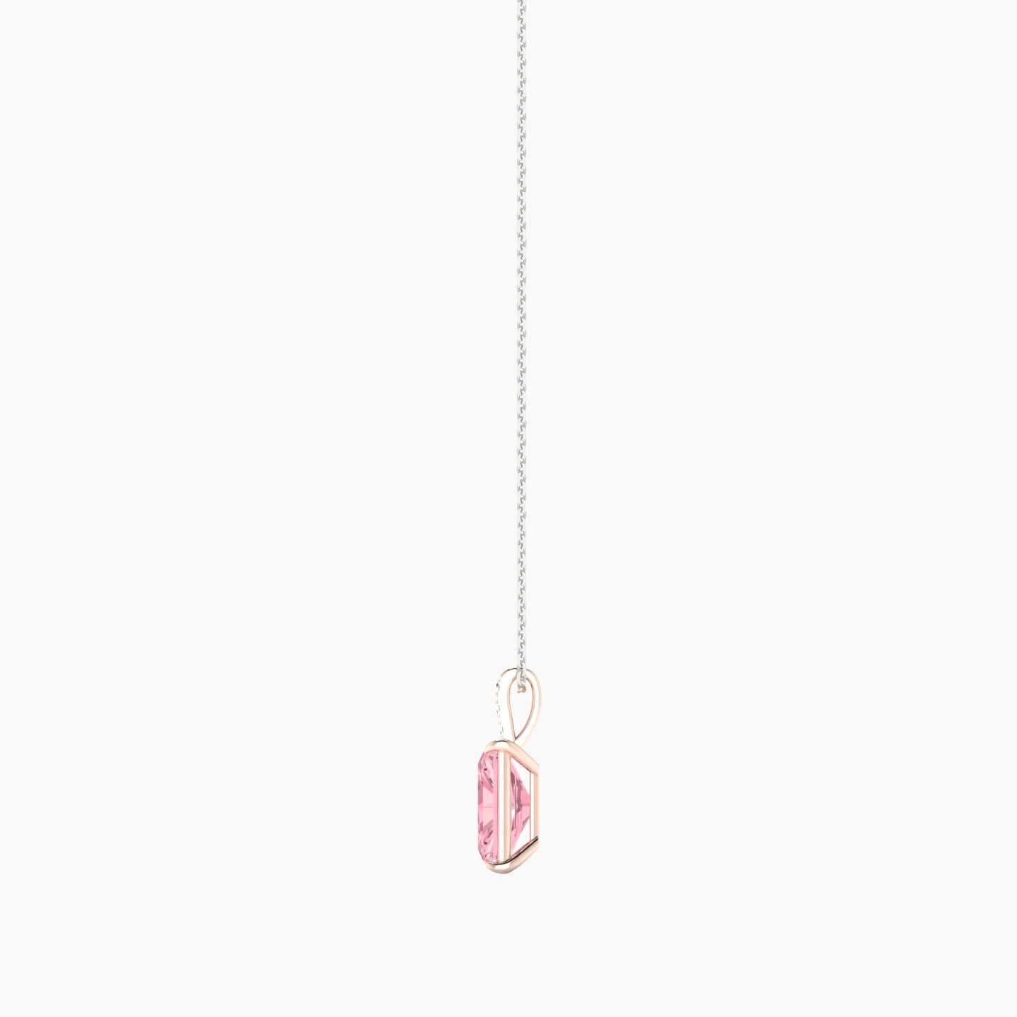 Paved Hanging Solitaire | 18k White & Rose Gold 3 ct Pink Lab Diamond Radiant Cut Pendant
