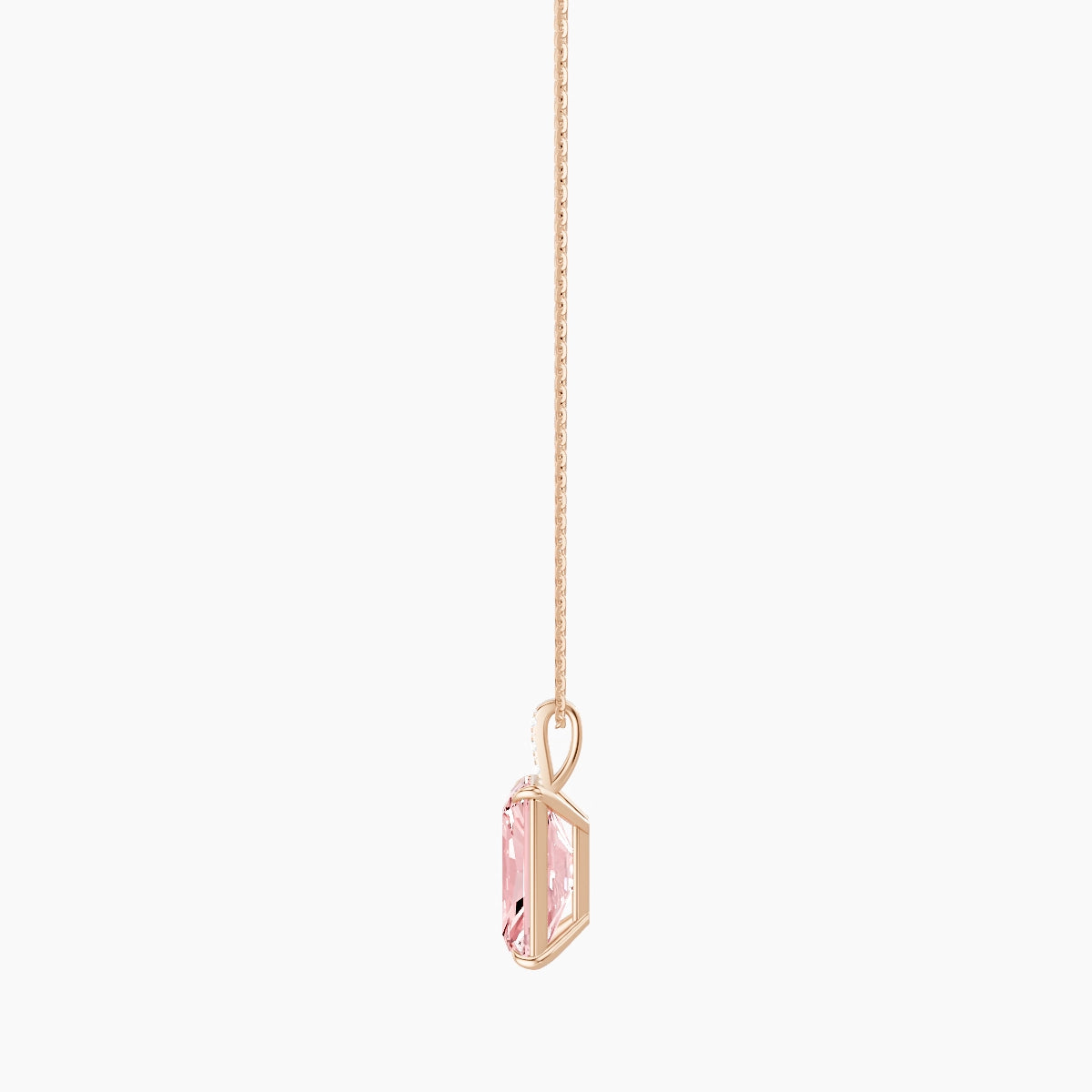 Paved Hanging Solitaire | 18k Rose Gold 5 ct Pink Lab Diamond Radiant Pendant