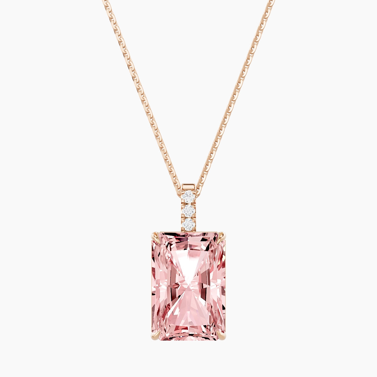 Paved Hanging Solitaire | 18k Rose Gold 5 ct Pink Lab Diamond Radiant Pendant